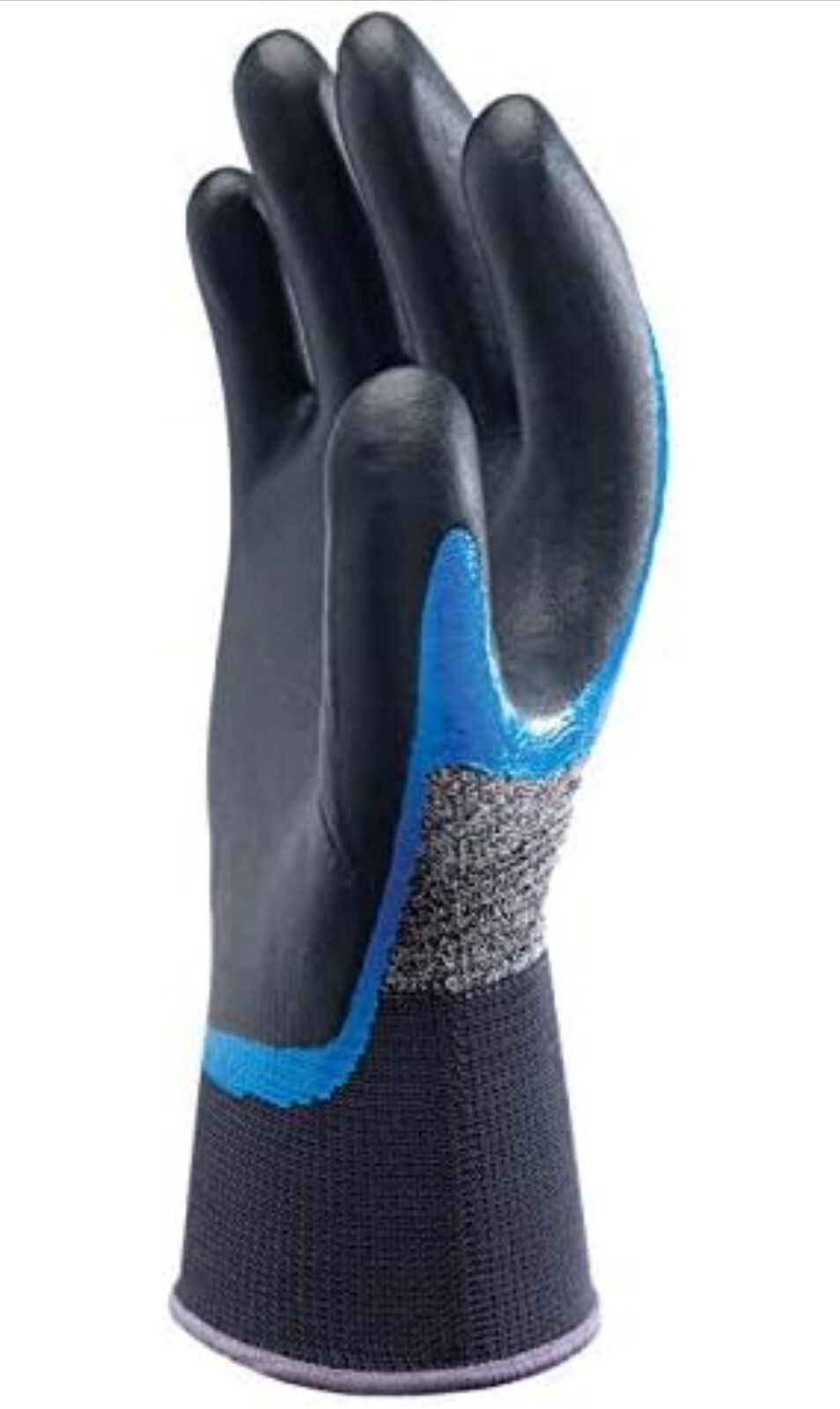 Showa 376L-08 Foam Nitrile Coated Gloves, 3/4 Dip Coverage, Black/Blue, L, 12 Pk