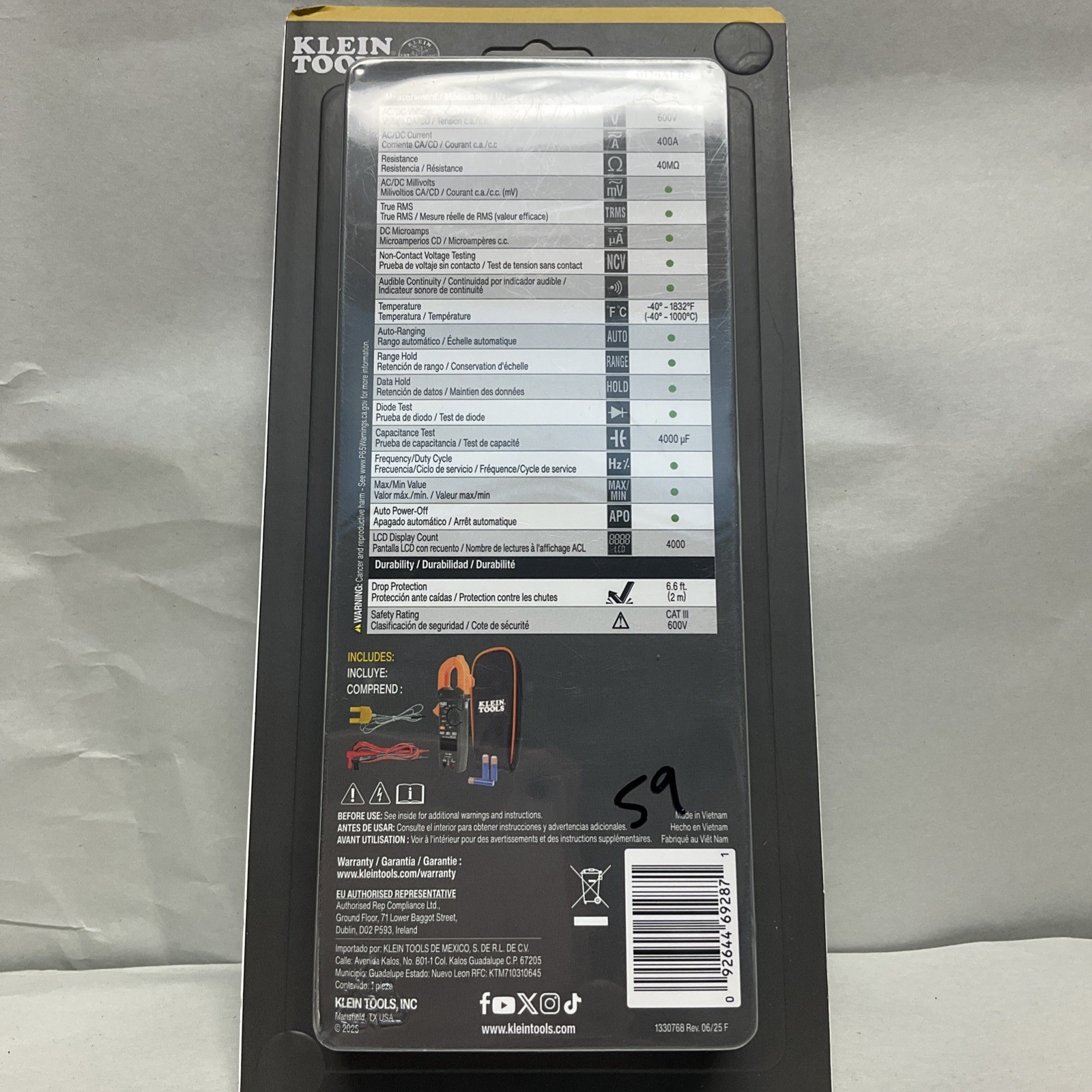 New Klein Tools CL390 AC/DC Digital Clamp Meter TRMS Auto-Ranging 400 Amp