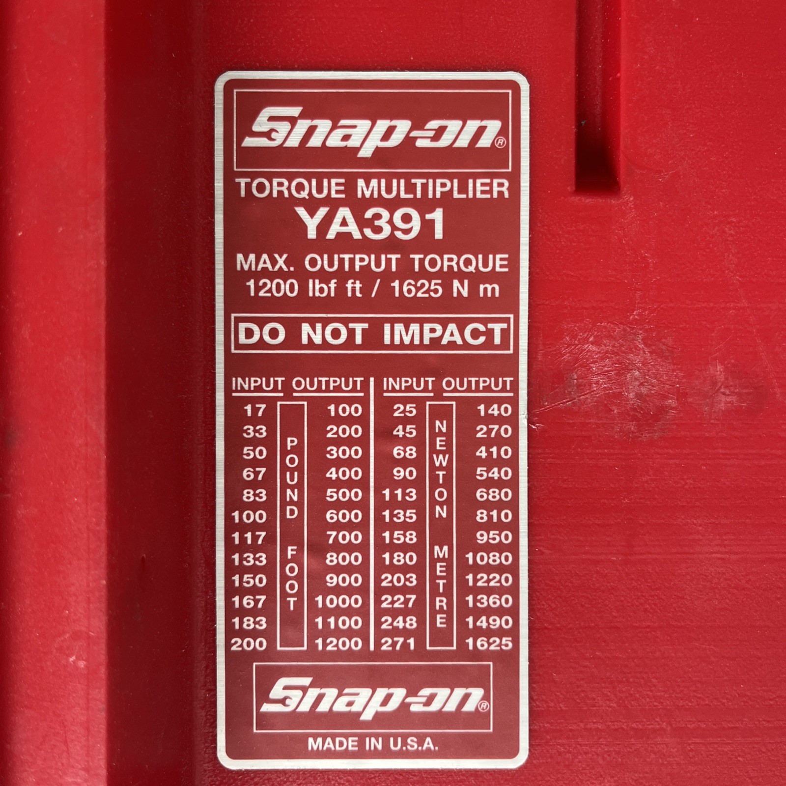 SNAP ON YA391 TORQUE MULTIPLIER