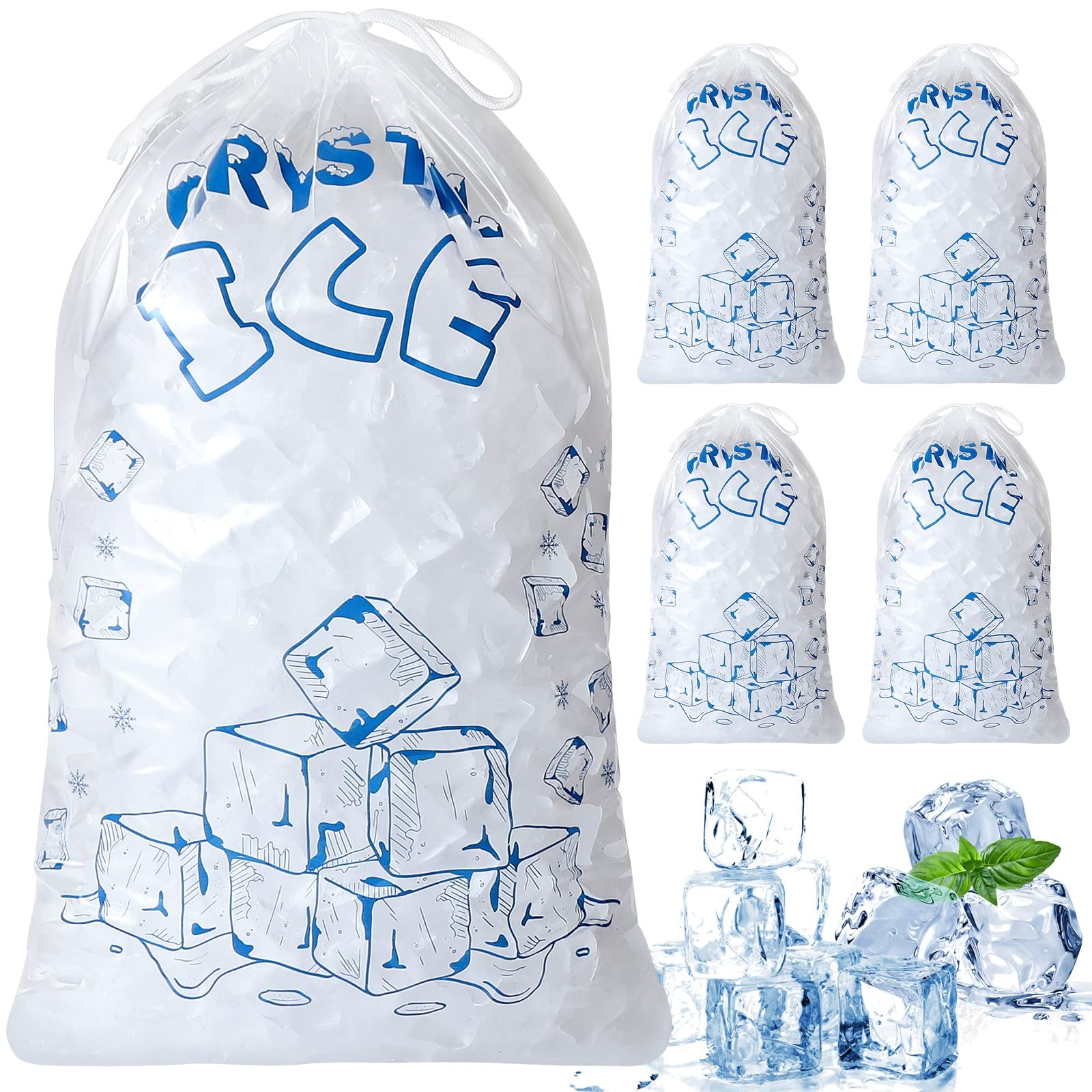 ice bags 8 lb drawstring, 50 count ice bags ice machine, heavy-duty reusable ice