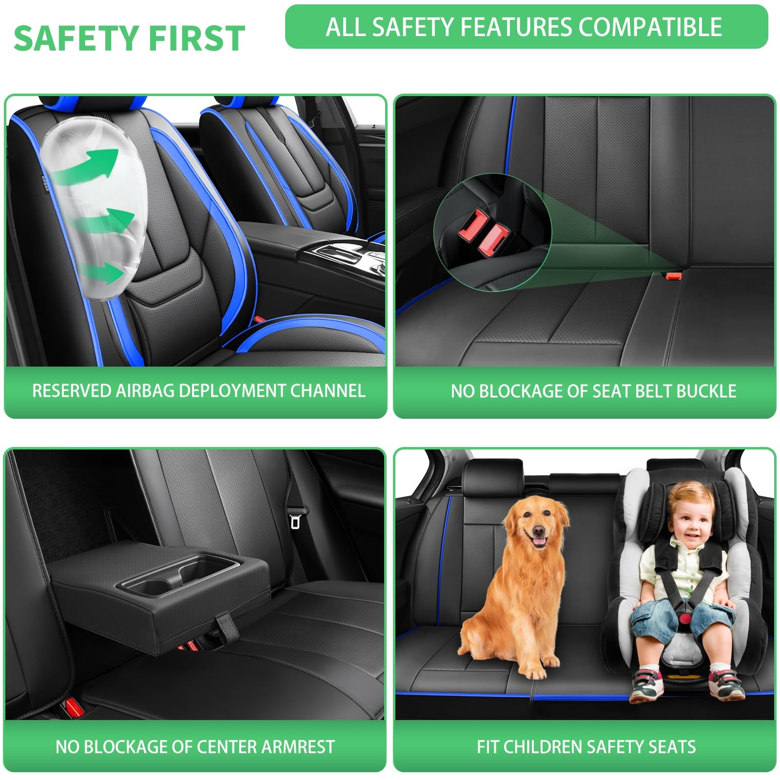 Jeep Patriot Seat Covers 2007-2017 Waterproof Leather Airbag Full Set Black Blue