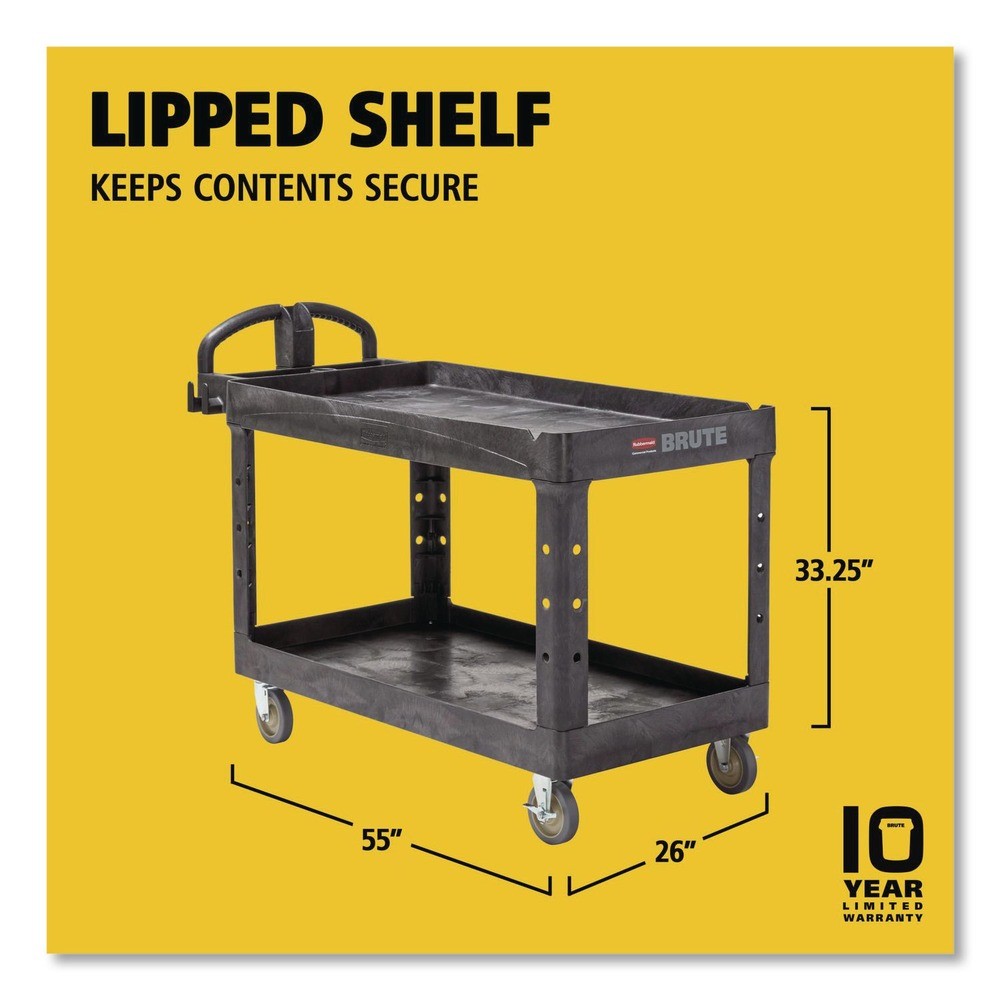 Rubbermaid Commercial 4546BLA 26″ x 55″ x 33.25″ 2 Lipped Shelf Utility Cart New