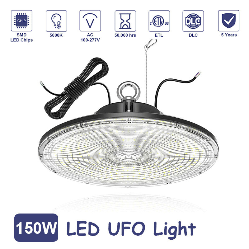 150W 22500LM Replace 600W MH LED High Bay UFO Light Shop Lights Fixture Lamp US