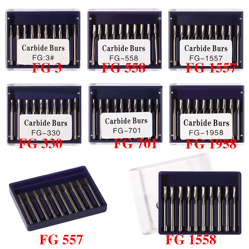 10pcs/pk Dental Carbide Burs for High Speed Handpiece Pear Bur 19mm FG Shank