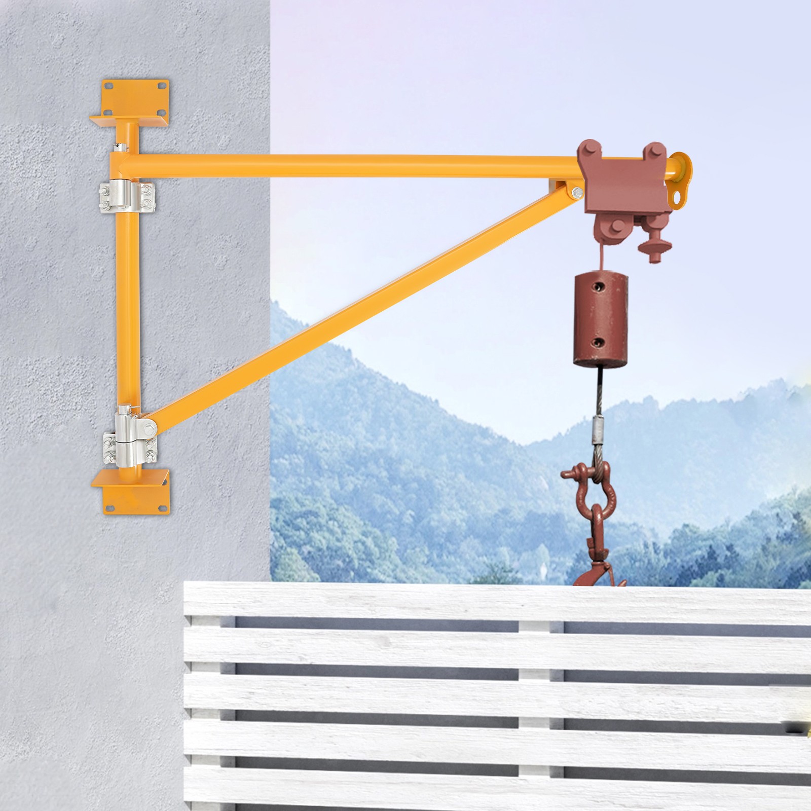 Wall Mount Jib Crane Bracket, 200kg Capacity Swing Arm Hoist, Orange Alloy Steel