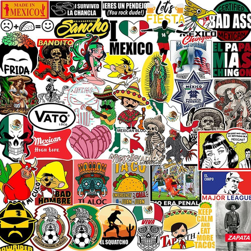 50pcs Mexican Stickers, Funny Vinyl Mexico Tool Box Multicolor
