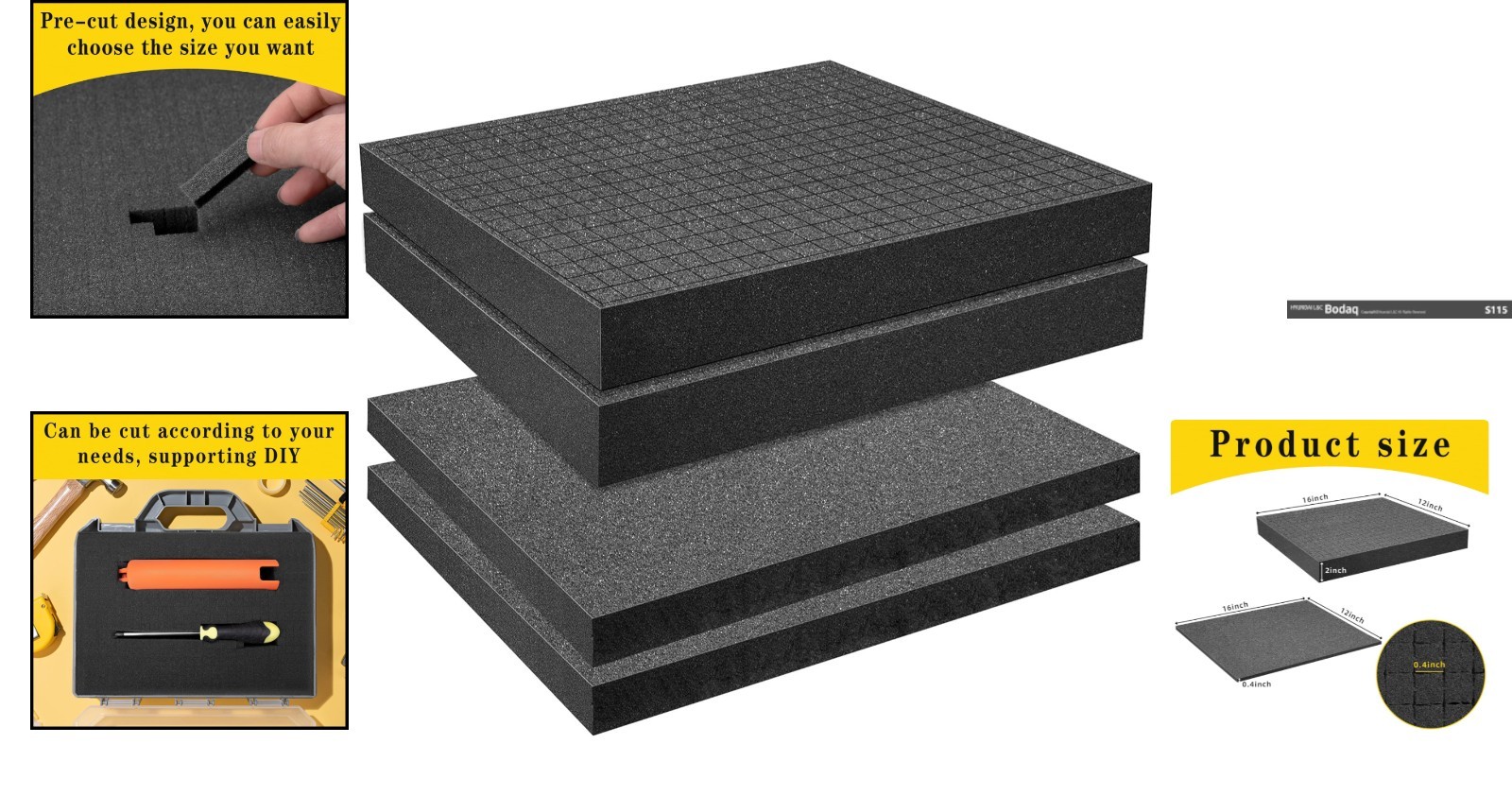 4 PCS Pick Apart Foam Inserts (16x12x2 & 16x12x0.4) for Ultimate Storage Safety