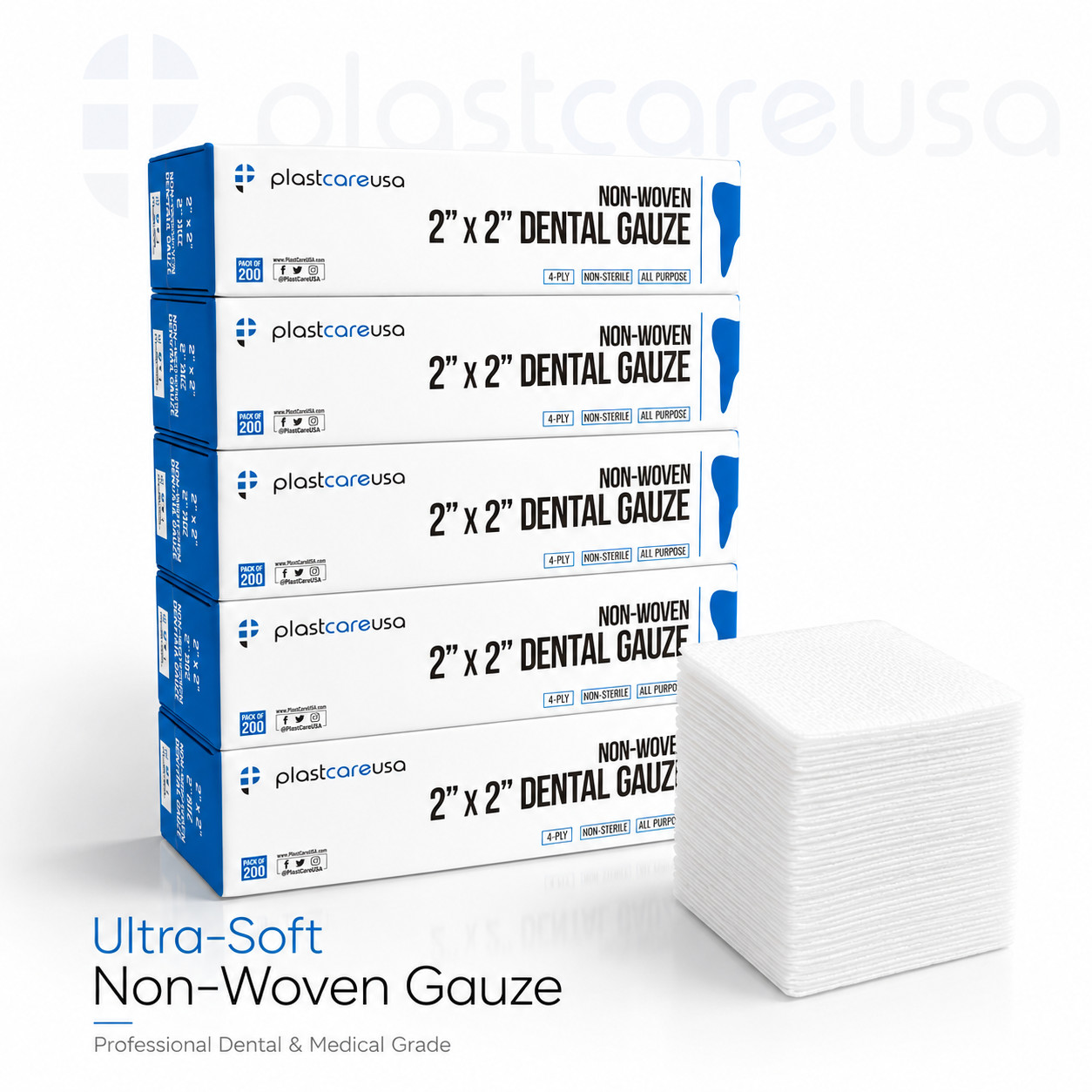 2×2 Dental Gauze Pads, Squares for First Aid Sponges, Non Woven Medical Wipes