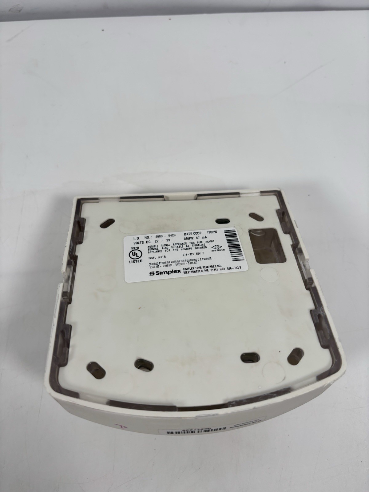 Simplex 4903 – 9428 Fire Alarms White Wall Mount
