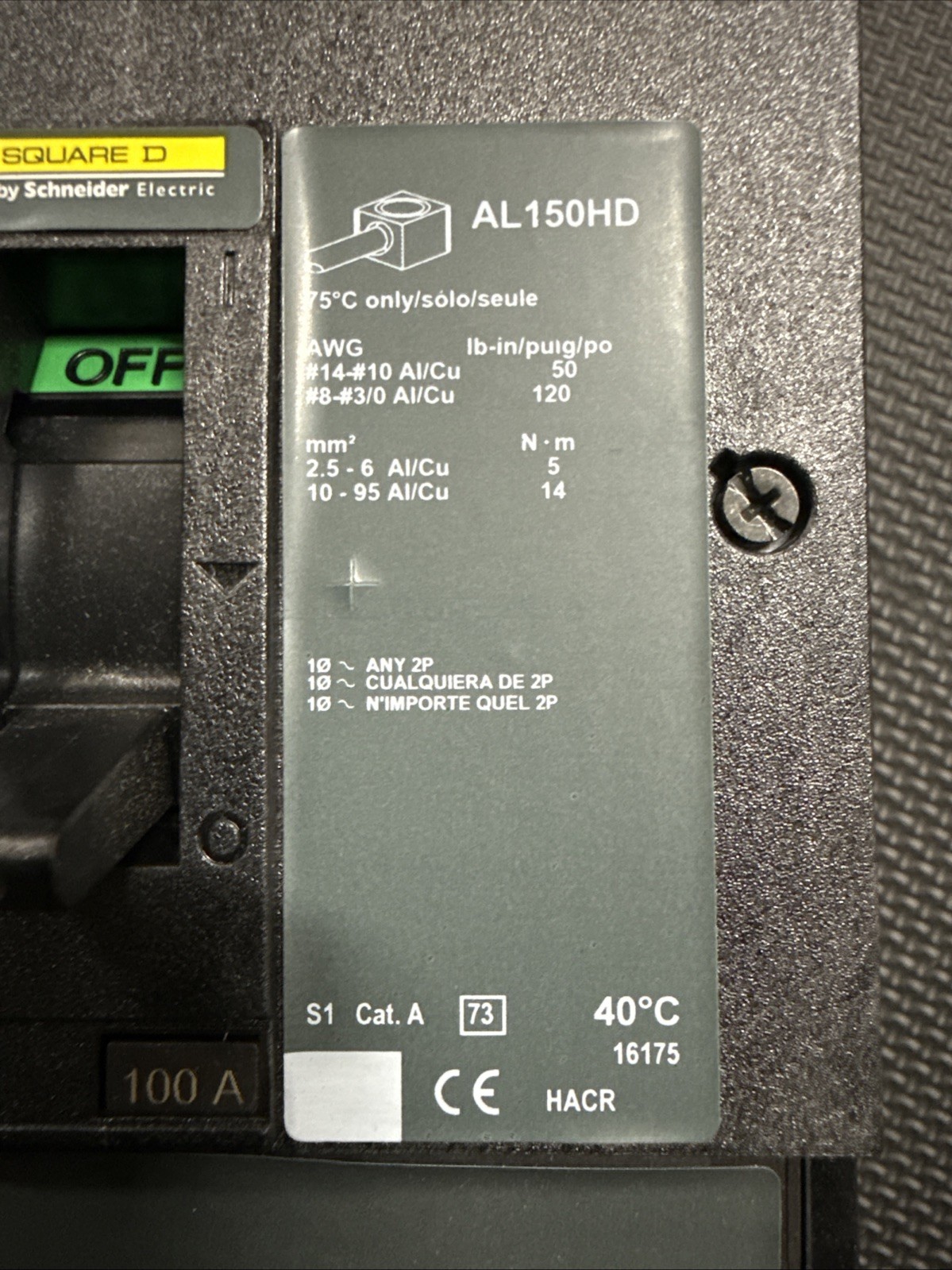 HGA36100 – Square D PowerPacT HGA 100A 3P 600V Molded Case Circuit Breaker
