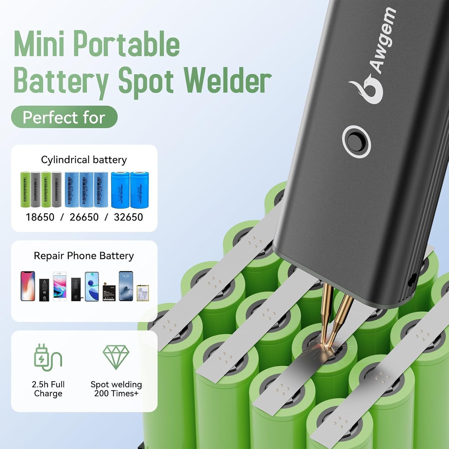Awgem AS1 Portable Spot Welder 11 Gears Adjustable for 18650 Battery DIY Welding