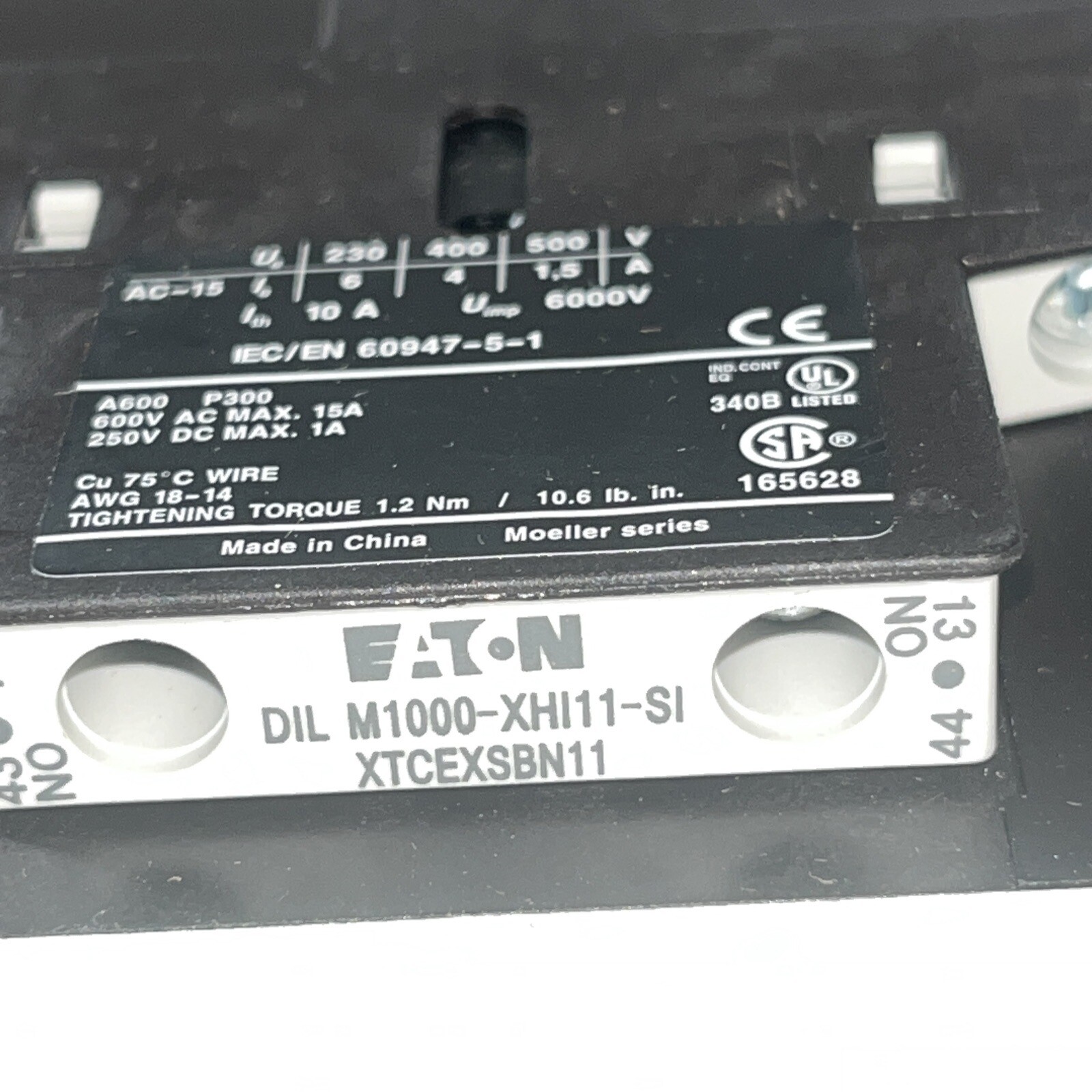 Eaton XTCE040DS1A DIL M40, Contactors 3P 40A 120V 50/60Hz D Frame 1NO 1NC, NEW