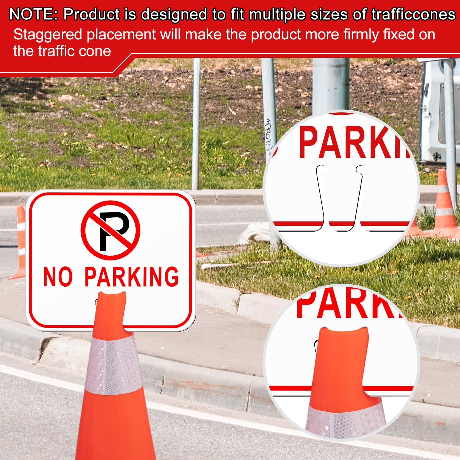 No Parking Signs Traffic Cone, 12.6×10.43″ Plastic Top Warning Sign for Road 6Pc