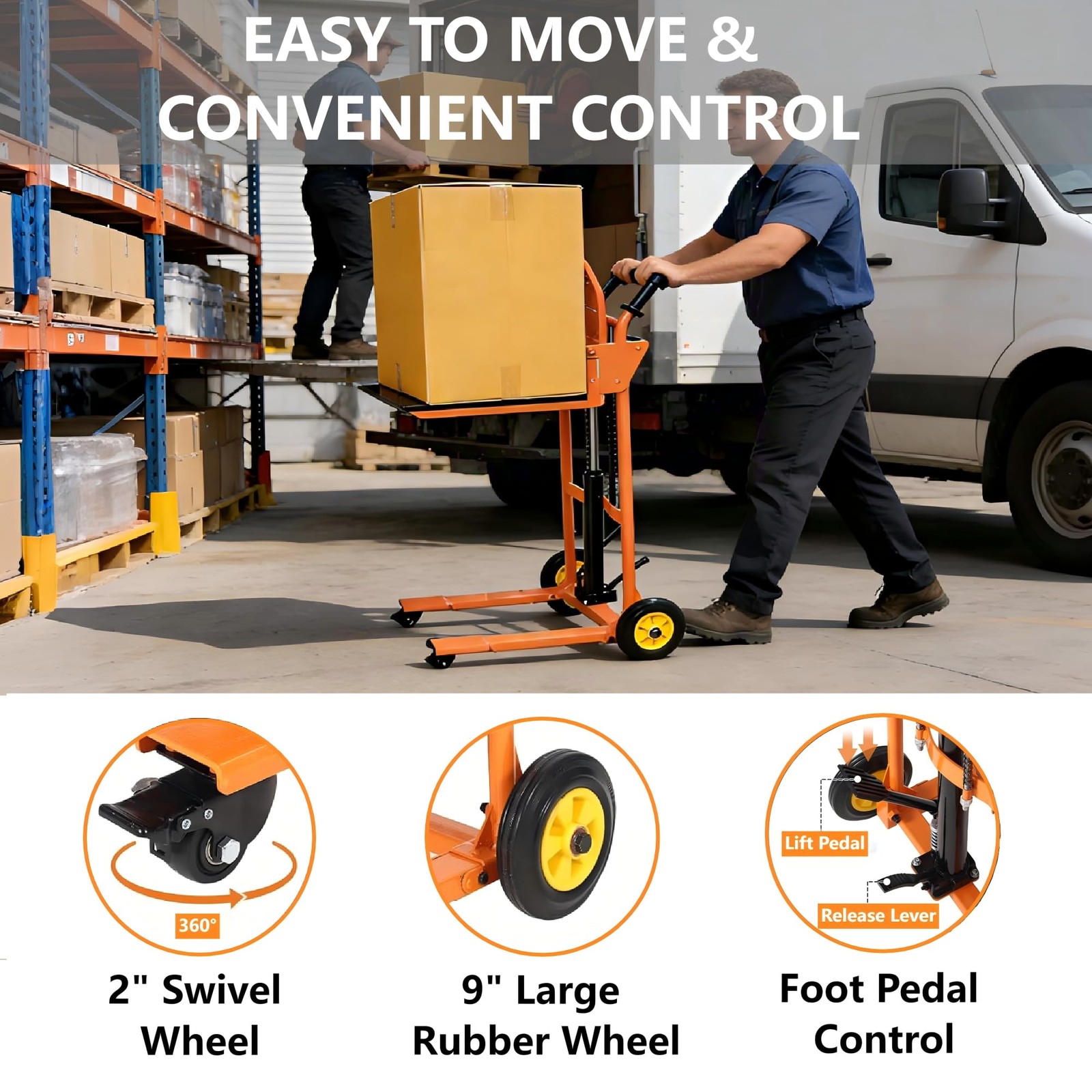 Hydraulic Material Lift 450lbs Winch Stacker Adjustable Pallet Dolly Lift 36in