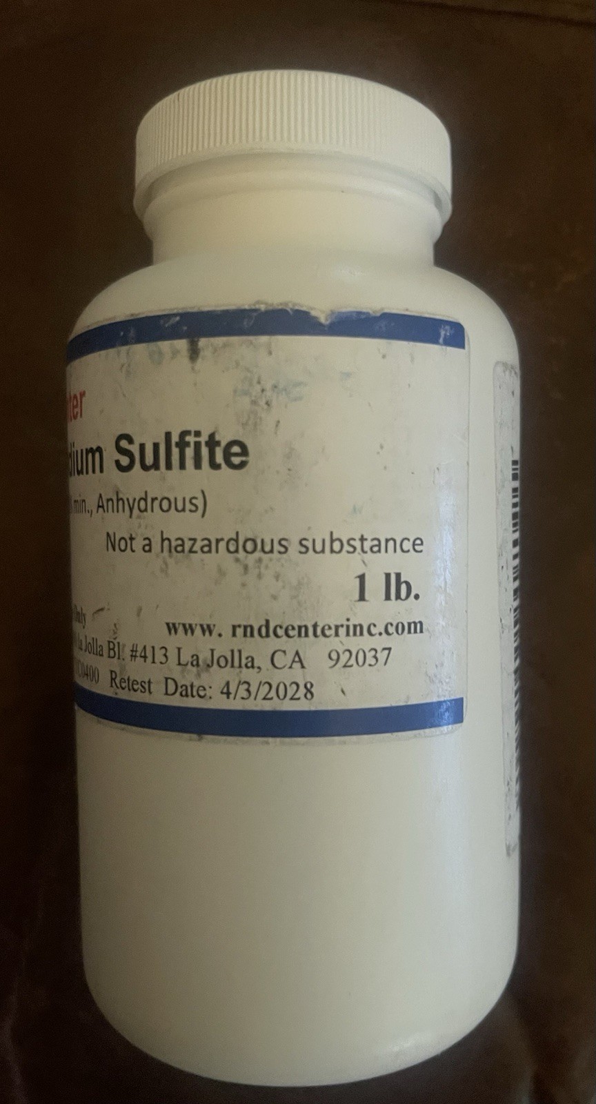 Sodium Sulfite, Anhydrous, Reagent, 99% min., 1lb.