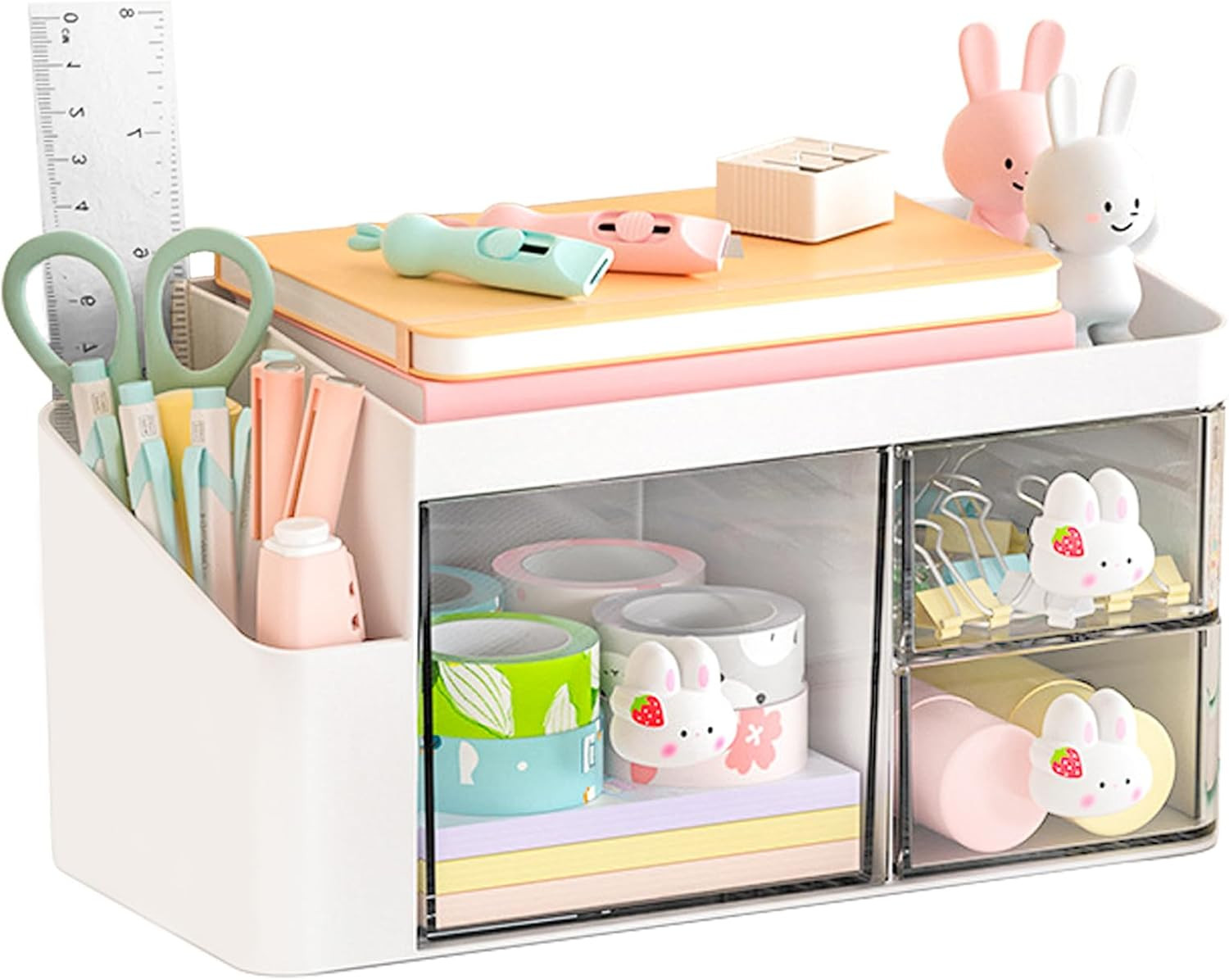 Desk Organizer with 3 Drawers and Pencil Pen Holder, Multi-Functional Desktop Ma