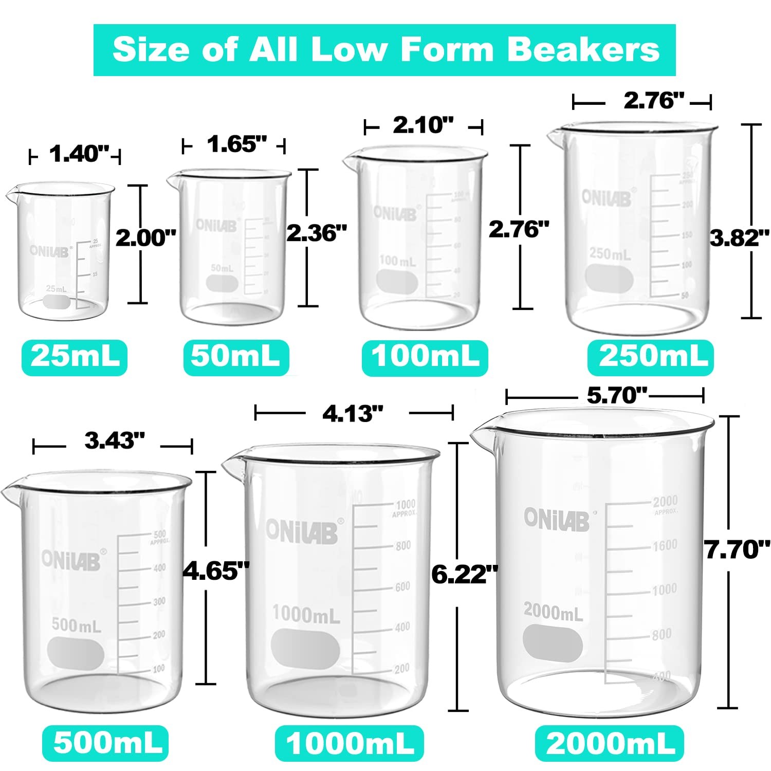 Scientific Glass Beaker Set, 1000ml 2000ml, Borosilicate Low Form