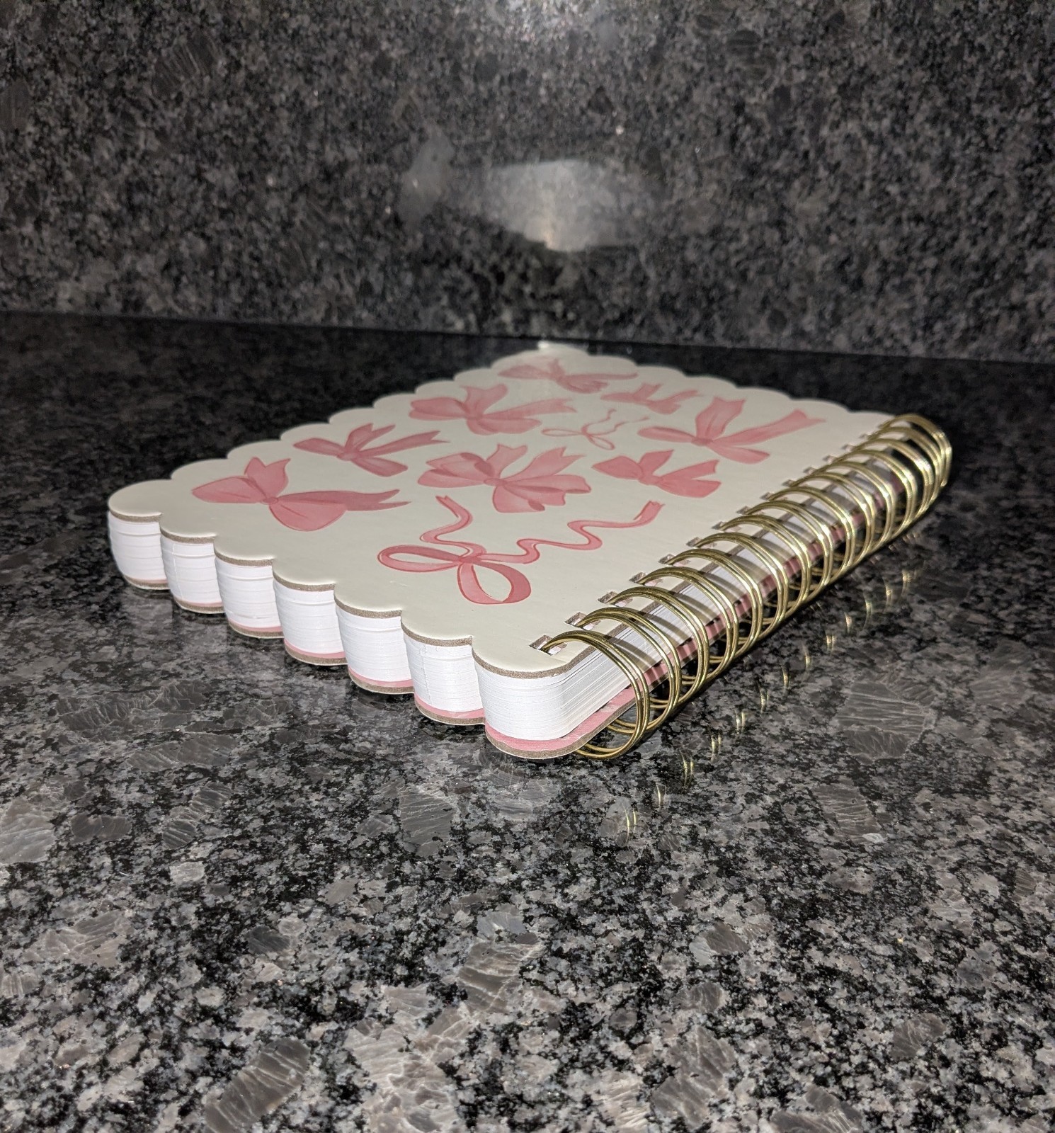 Ringed Journal with Scalloped Edge & Pink Bow Design, 120 Lined Pages, New