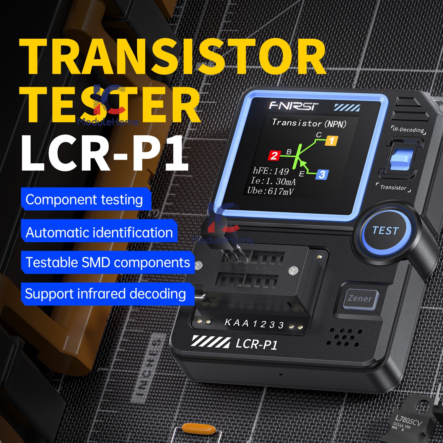 FNIRSI LCR-P1 Transistor Tester Diode Triode Meter MOSFET NPN PNP SMD LCR ESR
