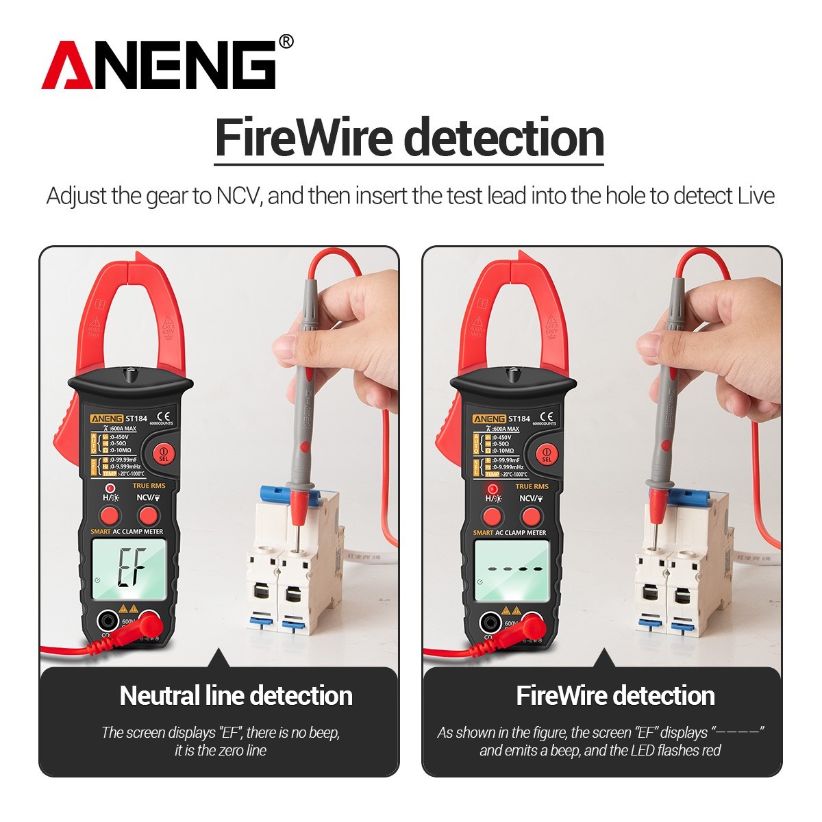 ANENG ST184 Clamp Meter True RMS 600A AC Auto Range NCV Temp Tester 6000 Counts