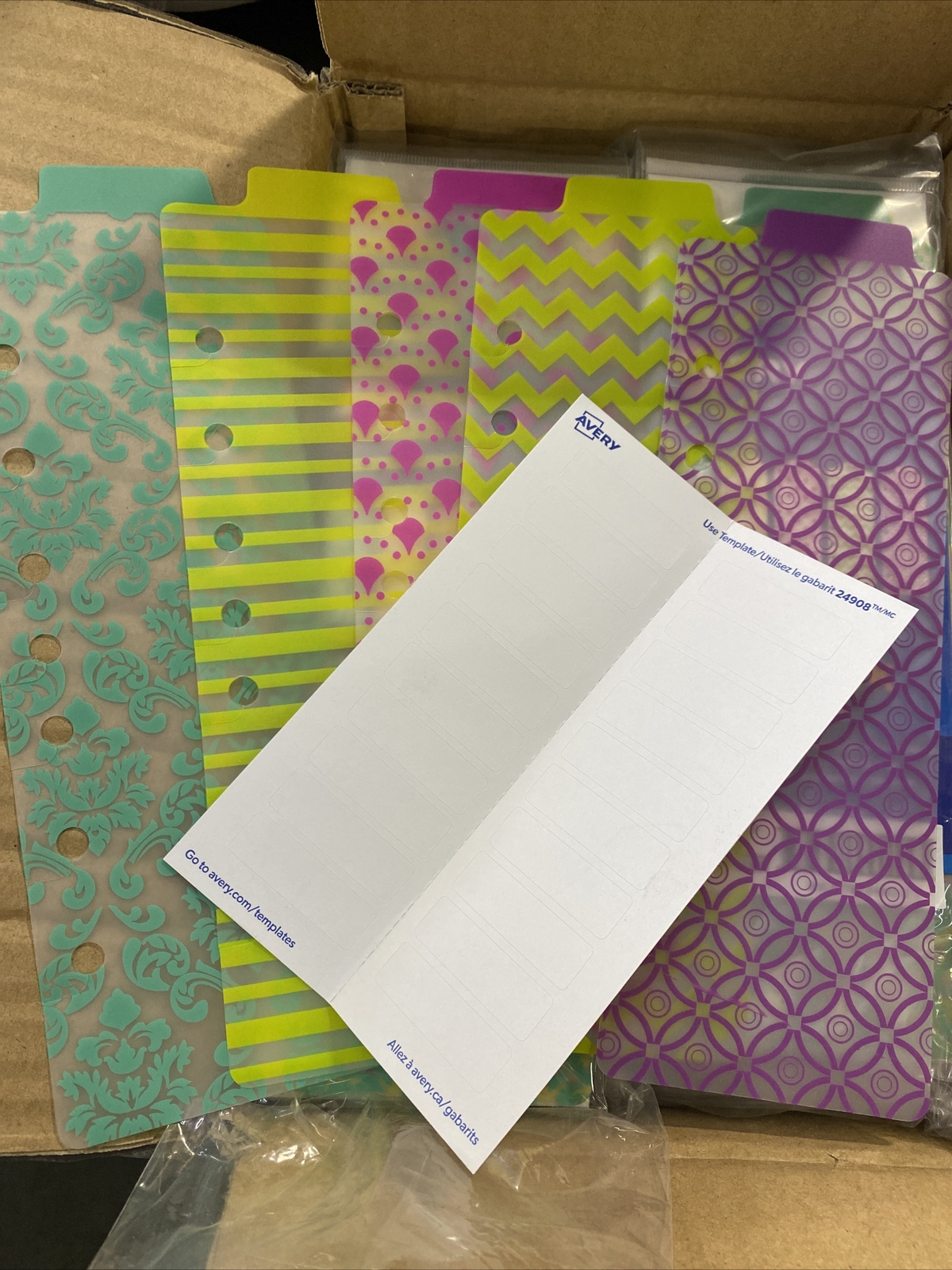 5 -Avery Snap-in 5 Tabs Bookmark Plastic Divider 5.5 x 8.5 Mini Binder