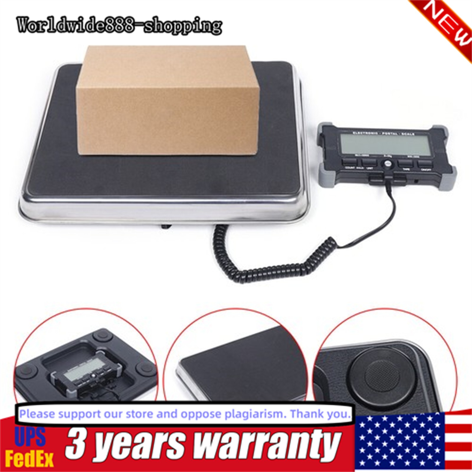 LARGE HEAVY DUTY DIGITAL SHIPPING POSTAL PARCEL SCALE 440 LBS STAINLESS STEEL