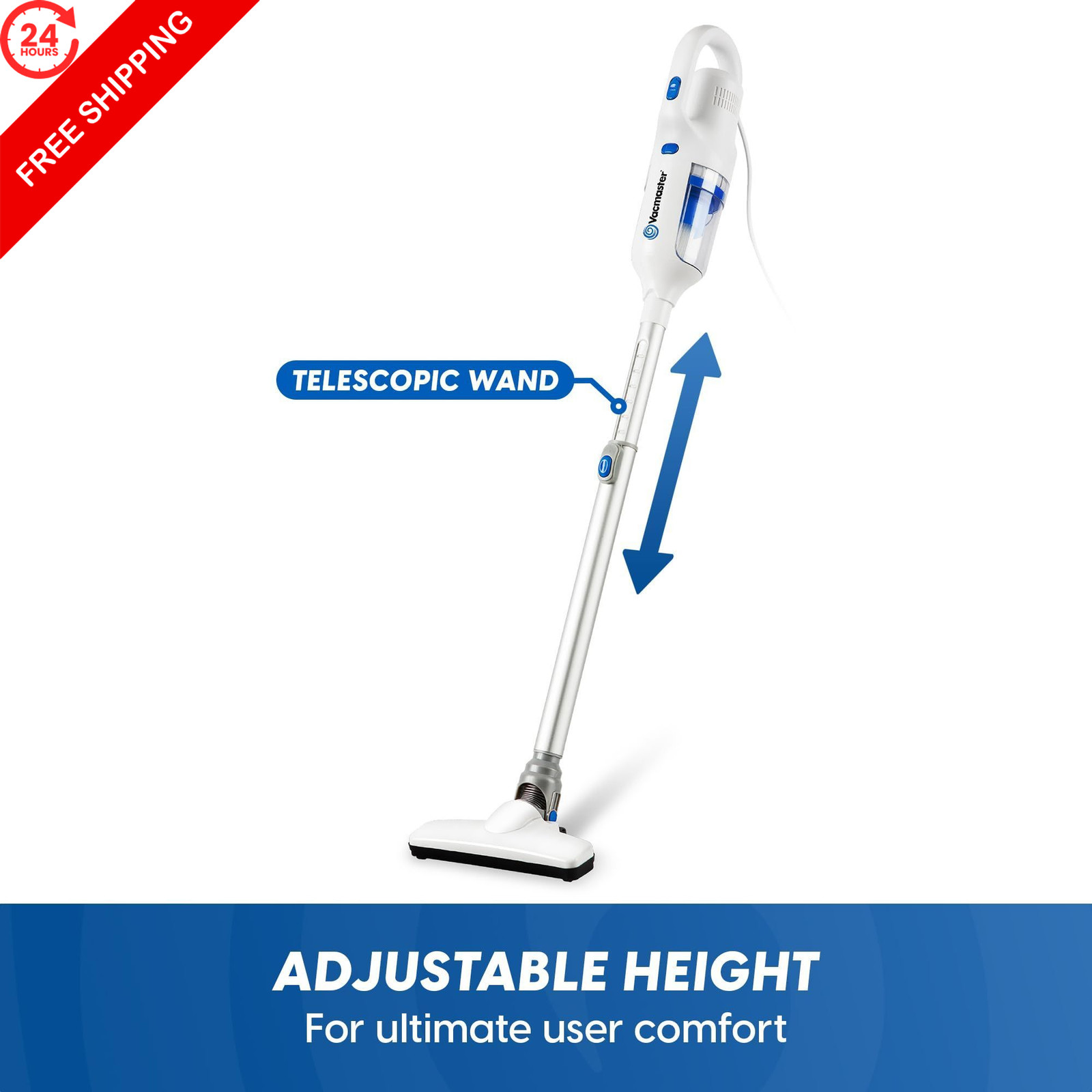 Vacmaster Corded Stick Vacuum Cleaner 2 in 1 3.7 pounds, White