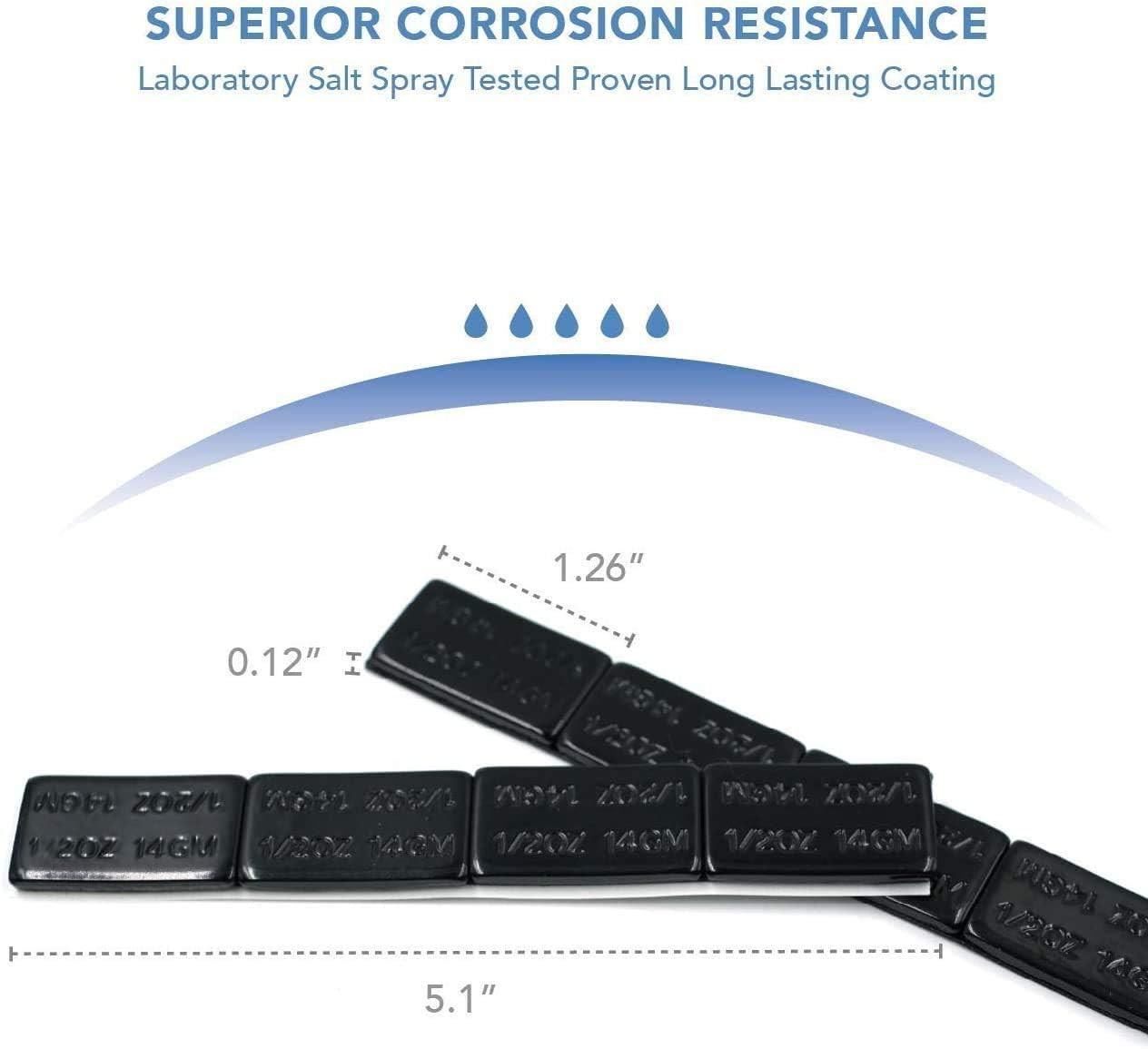 1/2Oz, 0.5Oz, Ultra Slim Low Profile, Black, Adhesive Stick on Wheel Weights, 12