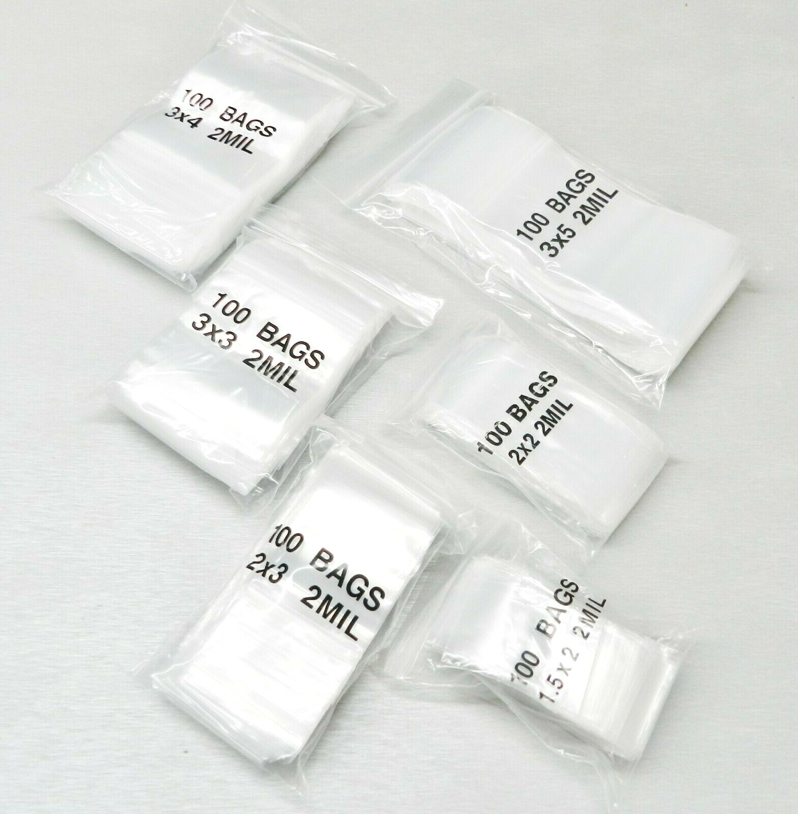 600 Assorted Bags 2 MIL Clear Reclosable Poly Baggies 6 Sizes Assortment 100ea
