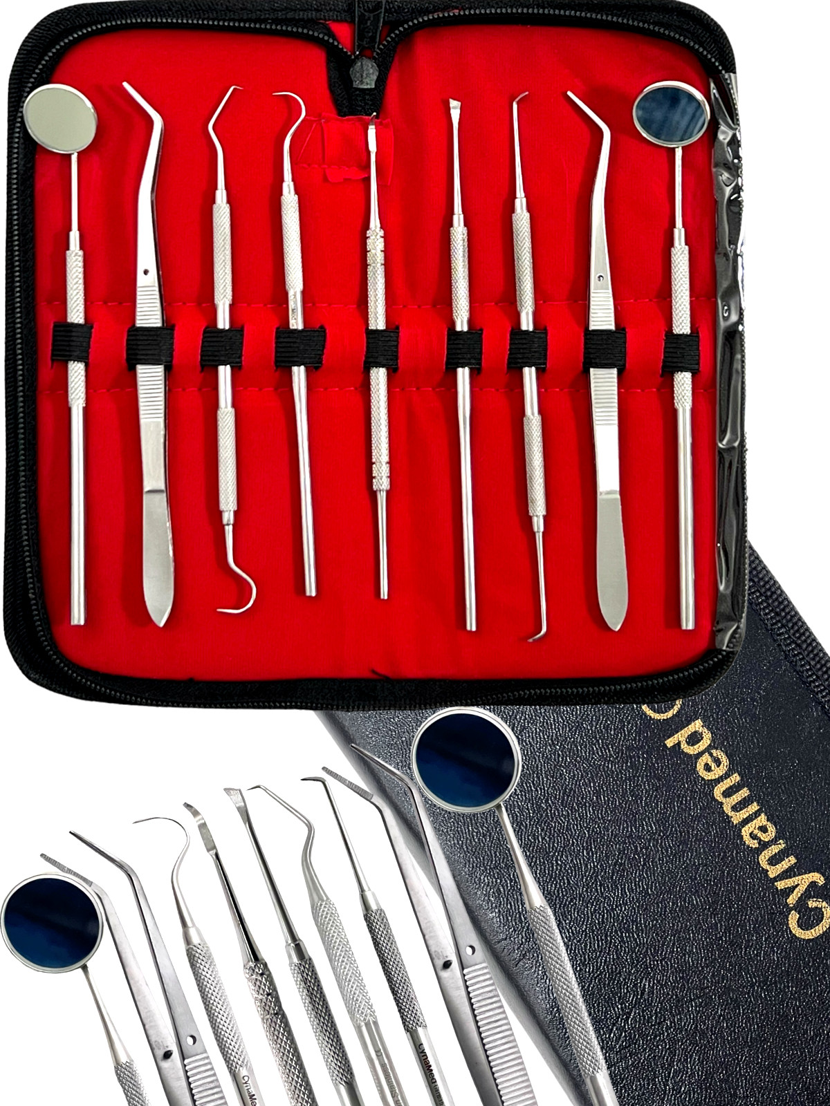 GERMAN Dental Scaler Pick Stainless Steel Tools with Inspection Mirror Set 9 PCS