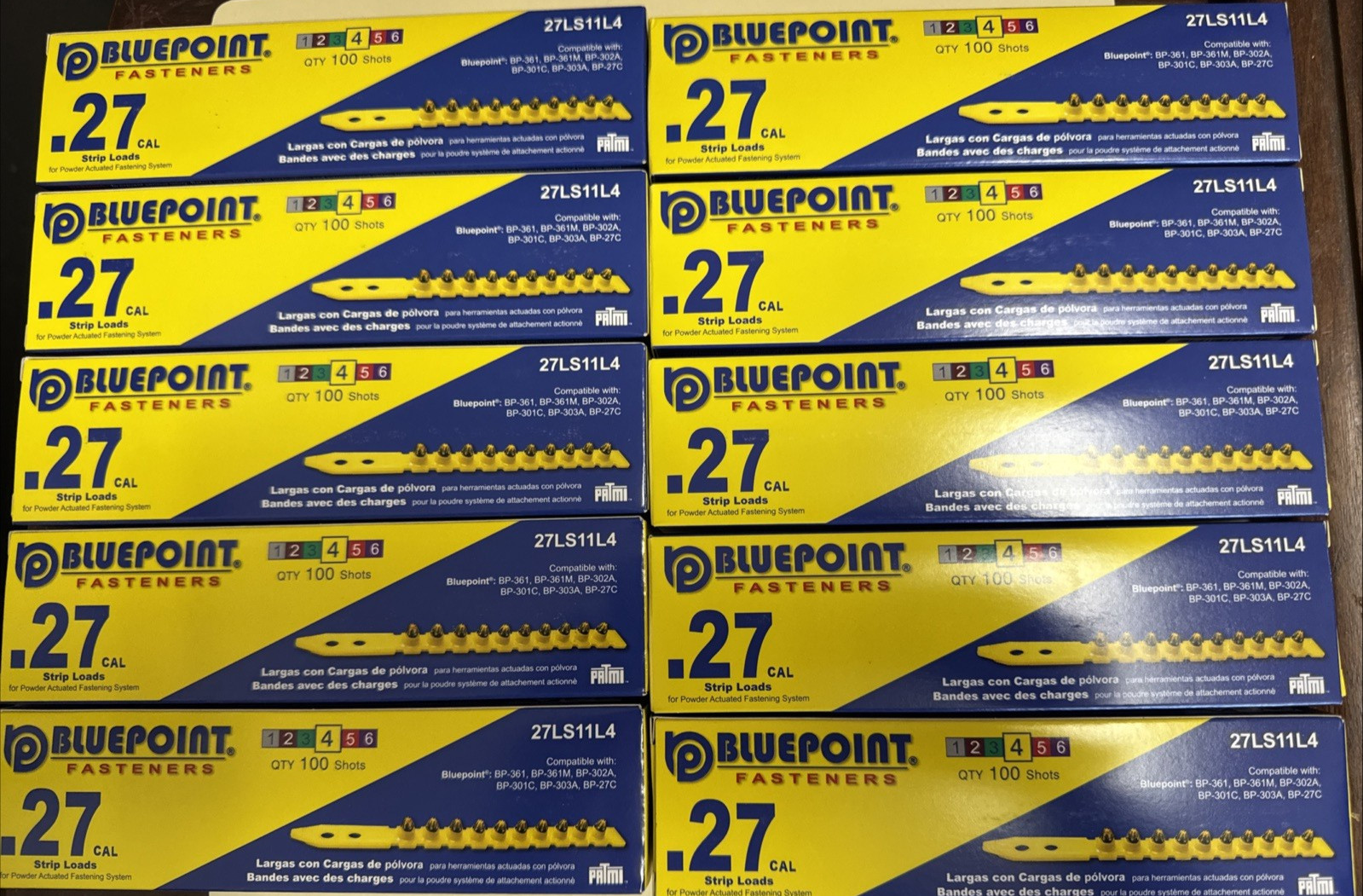 100-10 Pack Bluepoint 27LS11L4 .27 Caliber Level 4 YELLOW Strip Powder Loads