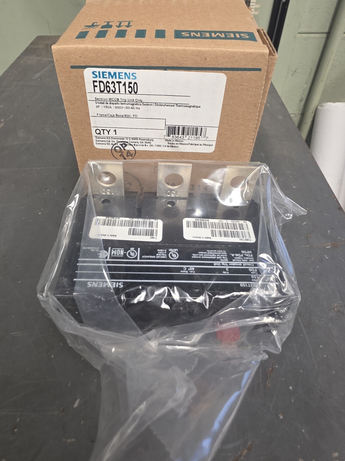 Siemens FD63T150 600vac Thermal Magnetic Trip Unit 3 Pole 150 Amps