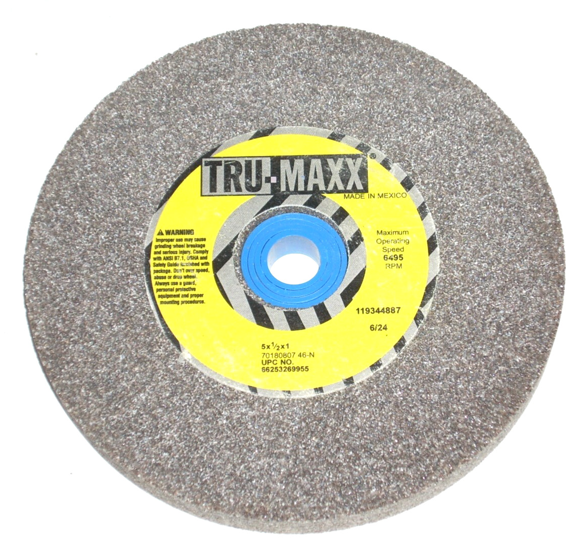 Tru-Maxx 5 x 1/2 x 1/2-1 Bench Grinding Wheel 46 Grit Coarse Alum Oxide 6495 RPM