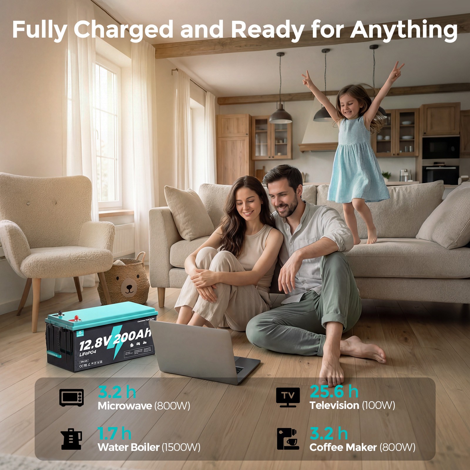 12V 200Ah LiFePO4 Battery Deep Cycles 2560Wh 200A BMS for RV Solar Home Boat