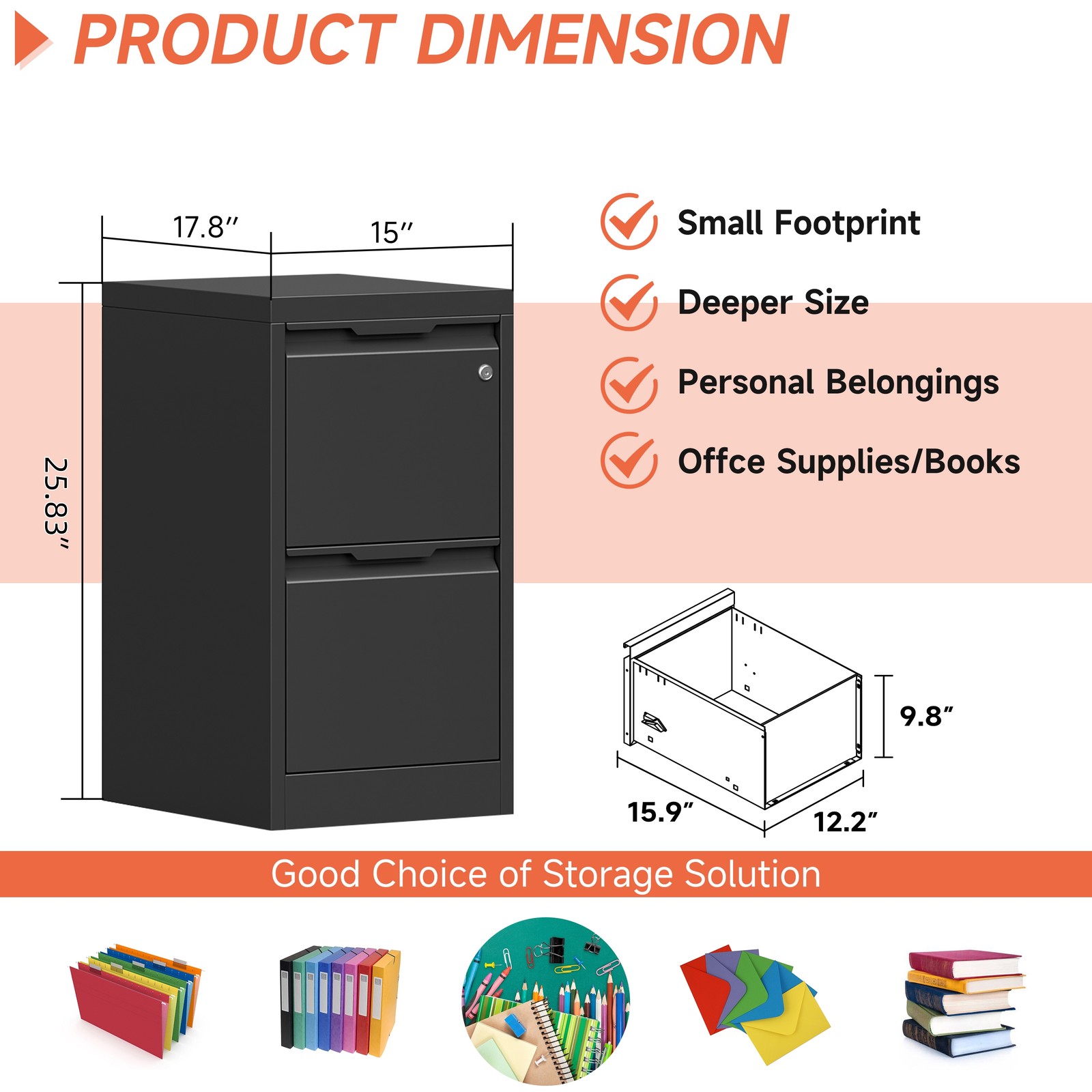 NEW Metal Vertical File Storage Cabinet with Lock 2 Drawer Office Filing Cabinet