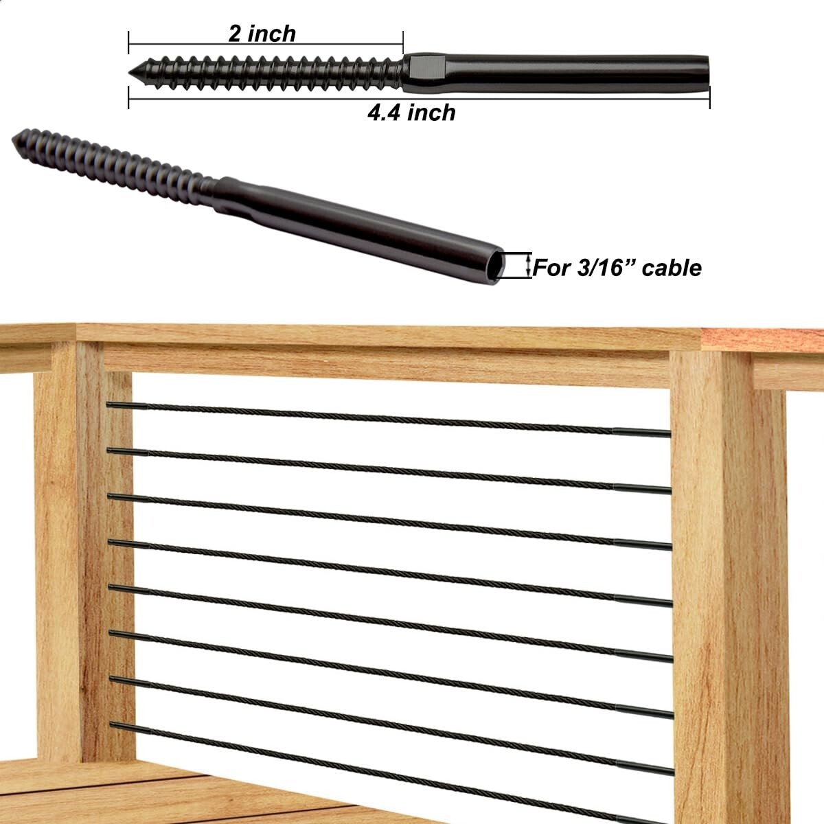 50 Kuahome 3/16″ Black Swage Lag Screws Left & Right Cable Railing Hardware Kit