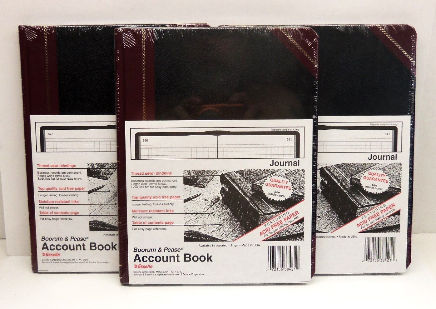 3 SEALED Boorum & Pease 38-150-J Account Book/Journal Ruled Black Smyth-sewn