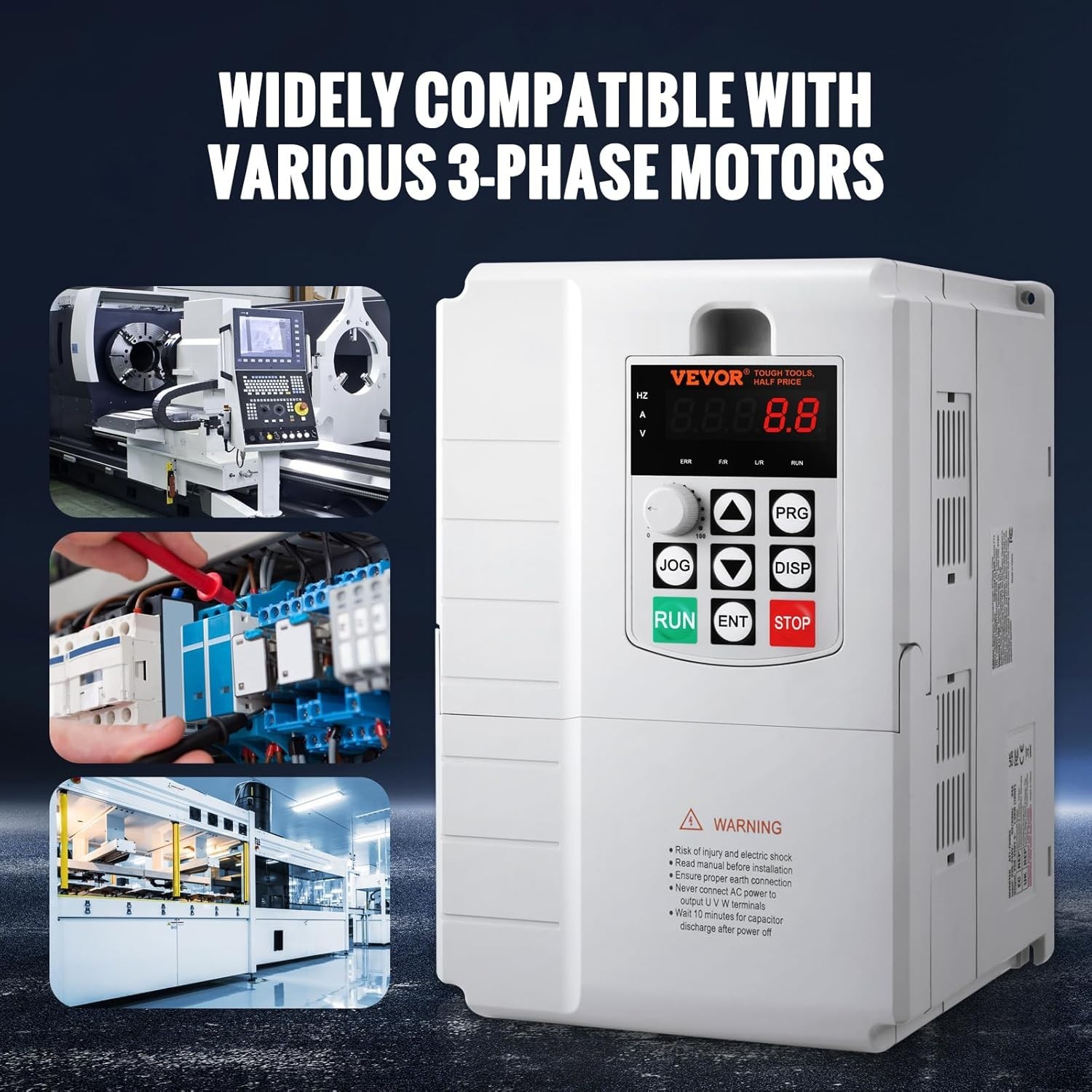 VFD 10HP, 7.5KW, 34A, 1 Phase 220V-240V Input to 3 Phase 220V-240V Output Var…