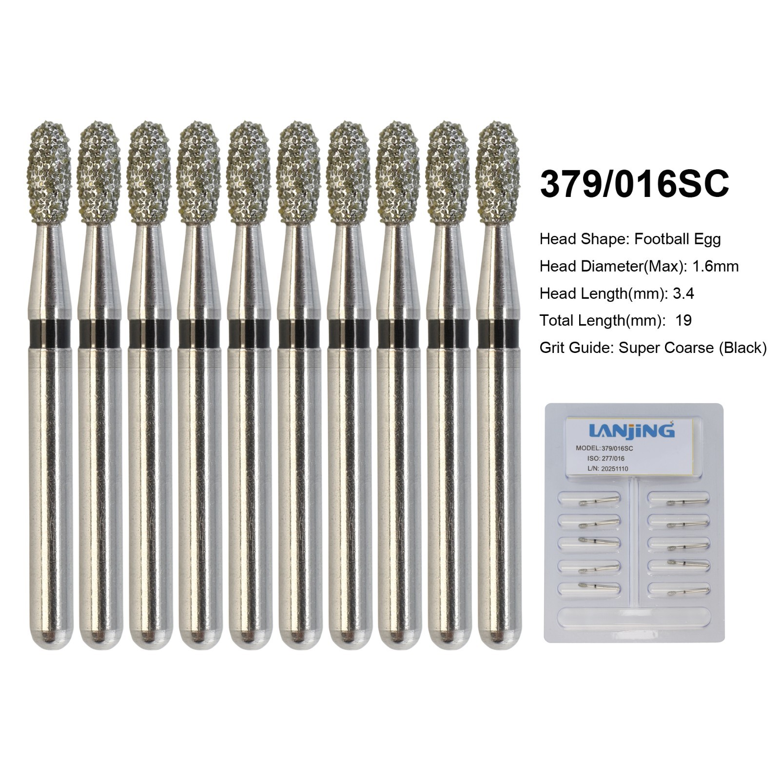 Dental Diamond Bur FG Round End Taper Football Flame Pear Coarse Fine High Speed