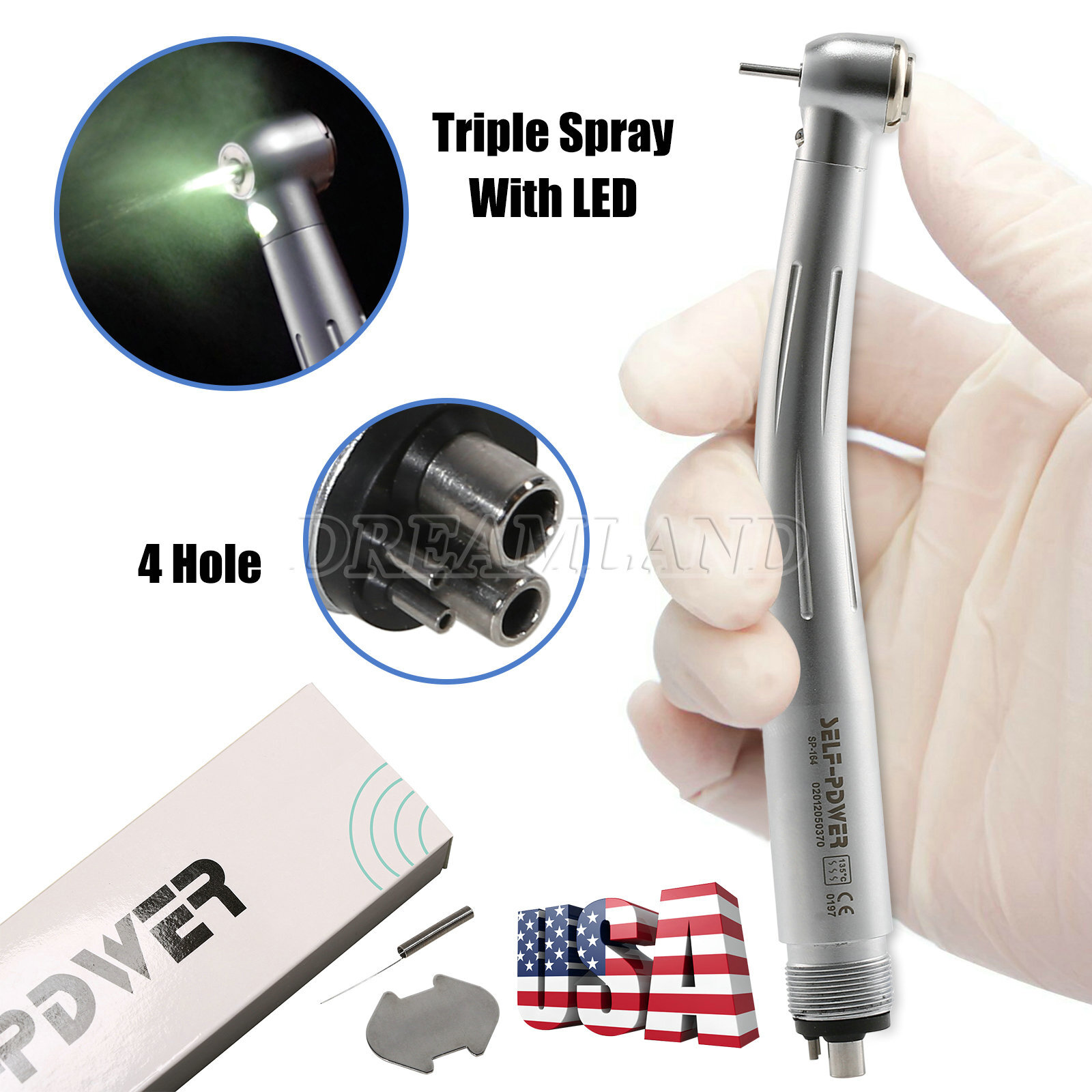 Dental Pana Max LED Self-Power E-generator Fiber Optic High Speed Handpiece USA