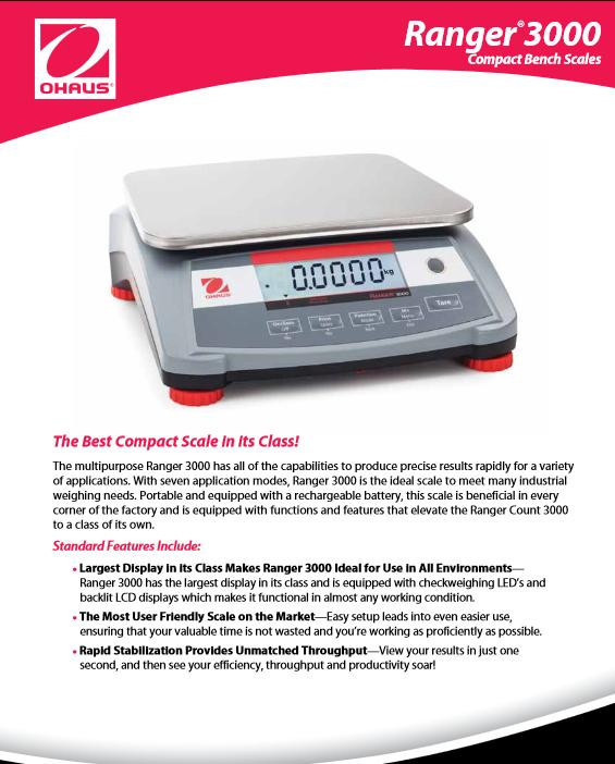 Ohaus Ranger R31P3 Compact Bench Scale 6 x0.0002 lb/3kgX0.1g,NTEP