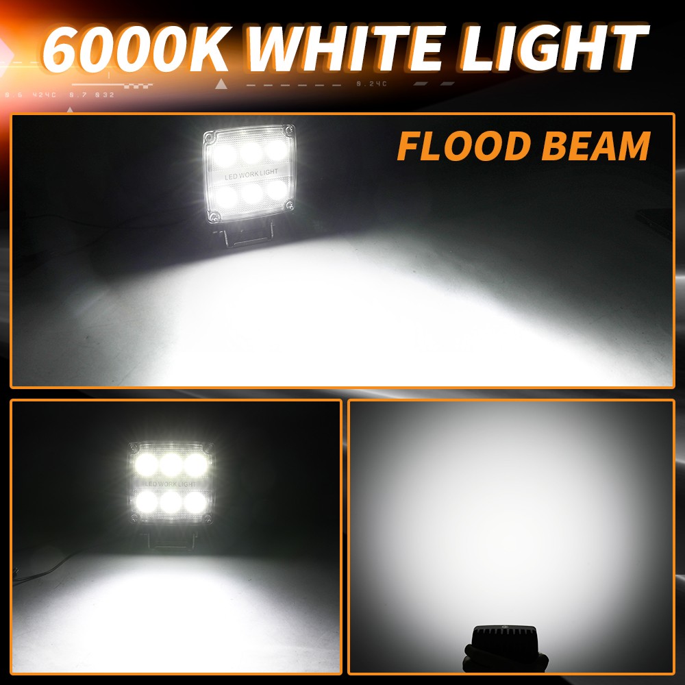 2PCS Square LED Work Light Pods 4 Inch Flood Light Truck Offroad Tractor 12V 24V