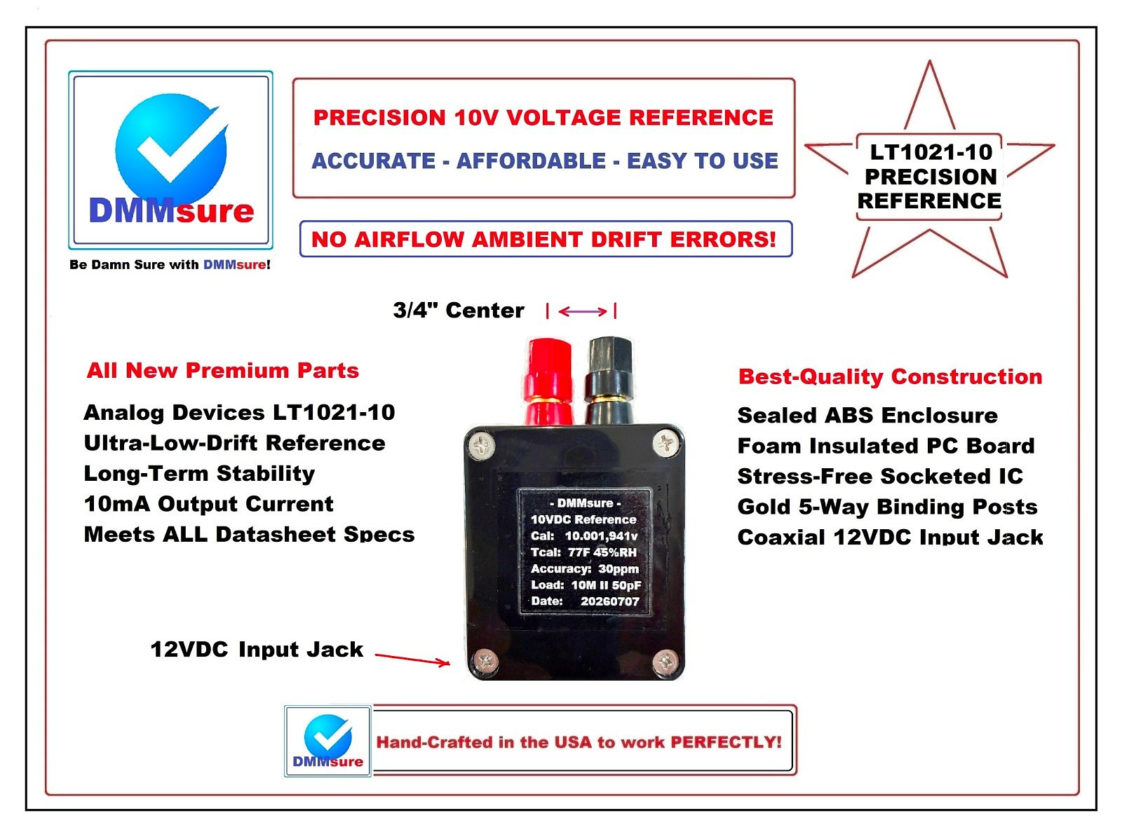 NEW 10V HIGH PRECISION VOLTAGE REFERENCE ULTRA LOW DRIFT LT1021 DMM CALIBRATOR