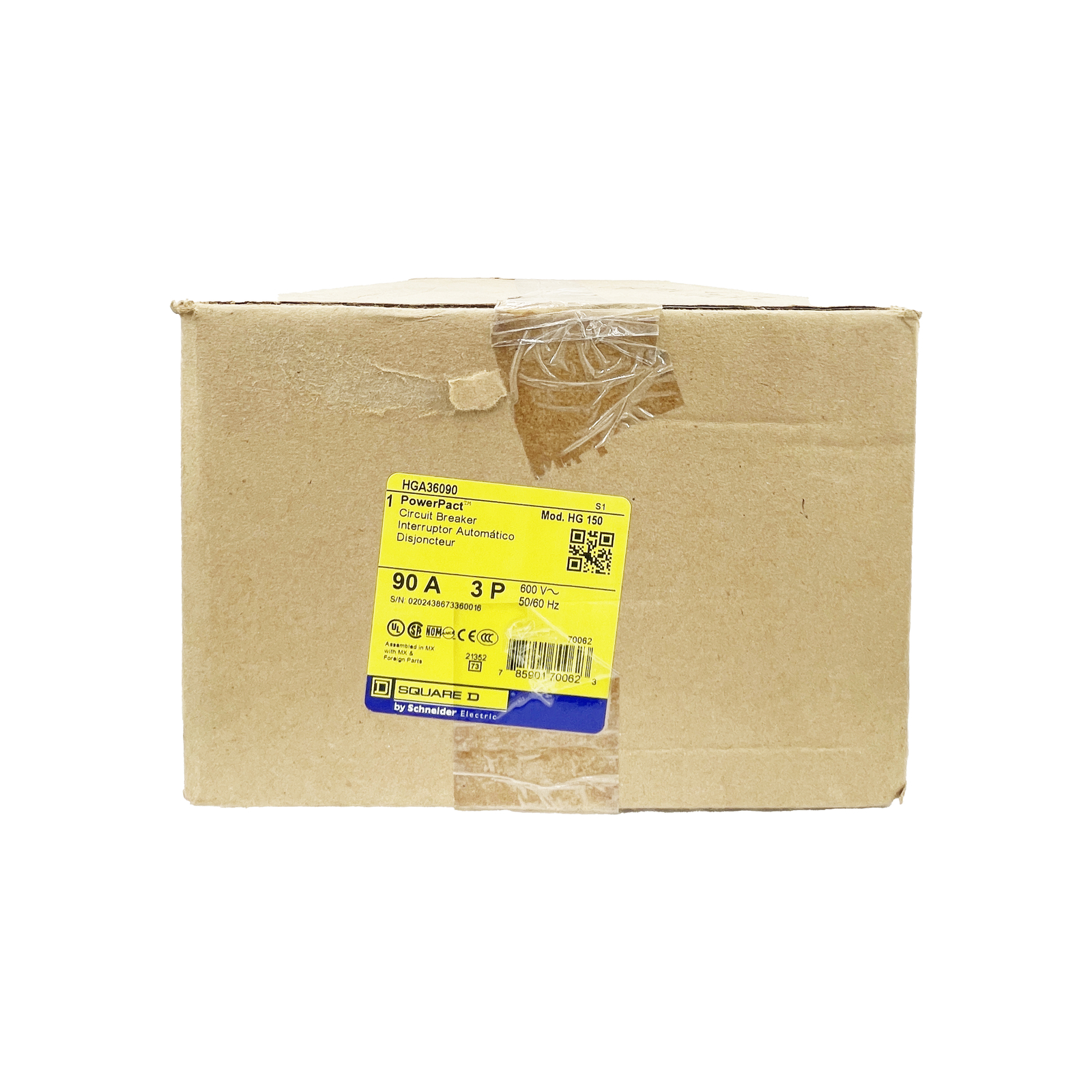 NEW – SQUARED – HGA36090 – CIRCUIT BREAKER – PowerPacT H, 90A, 3 pole, 600VAC