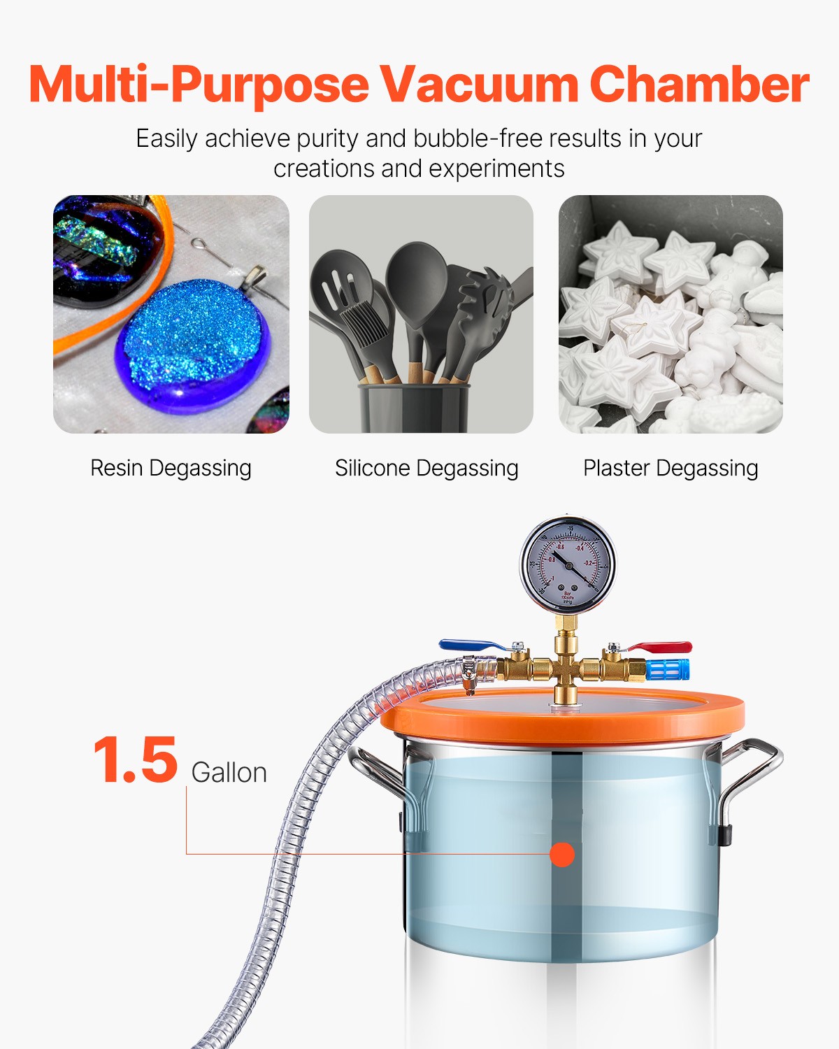 Uimoso 1.5 Gallon Vacuum Chamber 3.5CFM Single Stage Pump Degassing Chamber Kit
