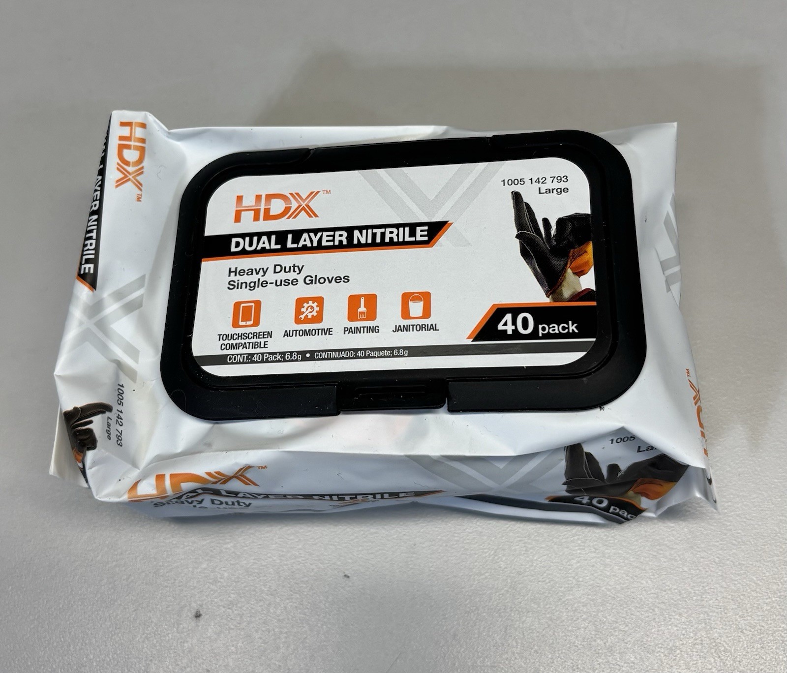 HDX Pop-N-Go Black Disposable Heavy Duty Nitrile Gloves, Size Large (40-Count)