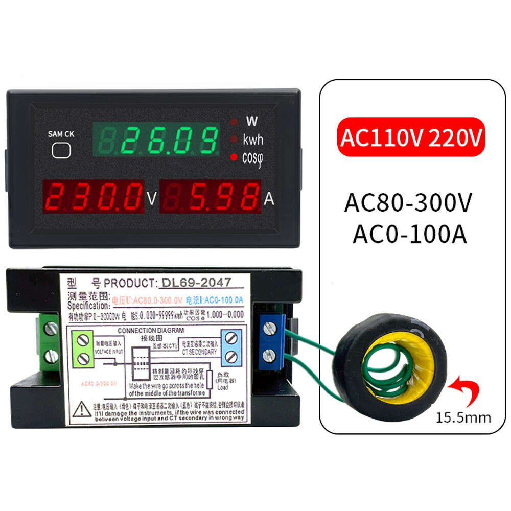 AC 80-300V LCD Digital 100A Volt Power Kwh Amp Panel Meter Voltmeter Ammeter US