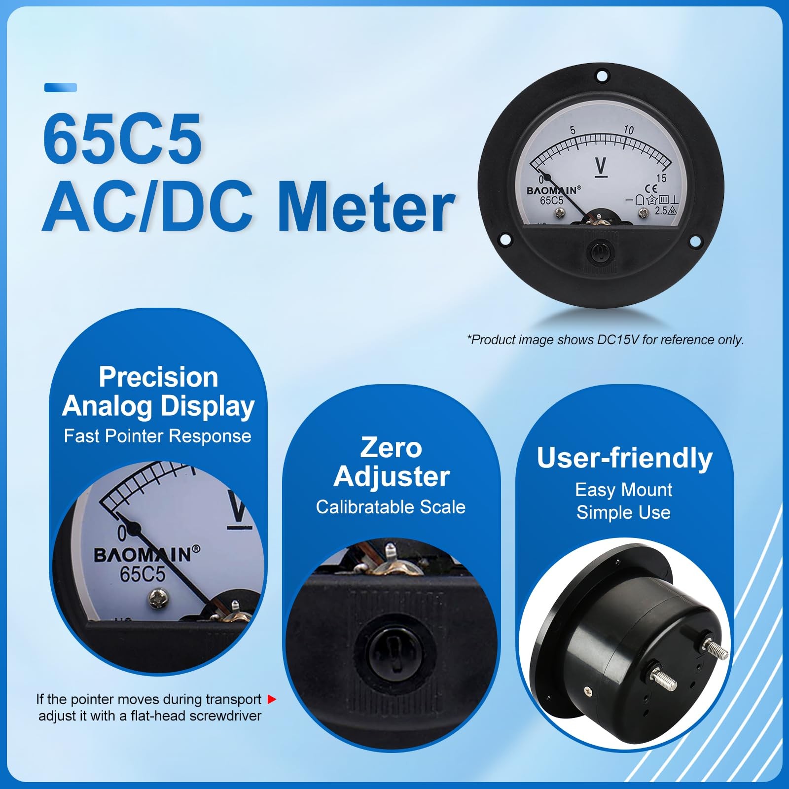 65C5 Analogue Panel Meter Volt Voltage Gauge Analog Voltmeter DC 0-20 V