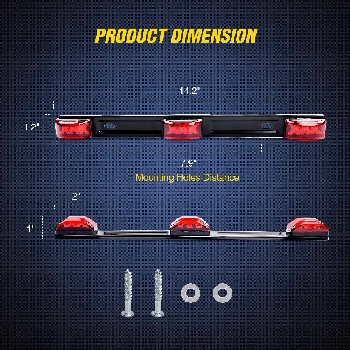 1PC Red 9 LED ID Bar Marker Tail Black Stainless Steel Bracket for Color: Red