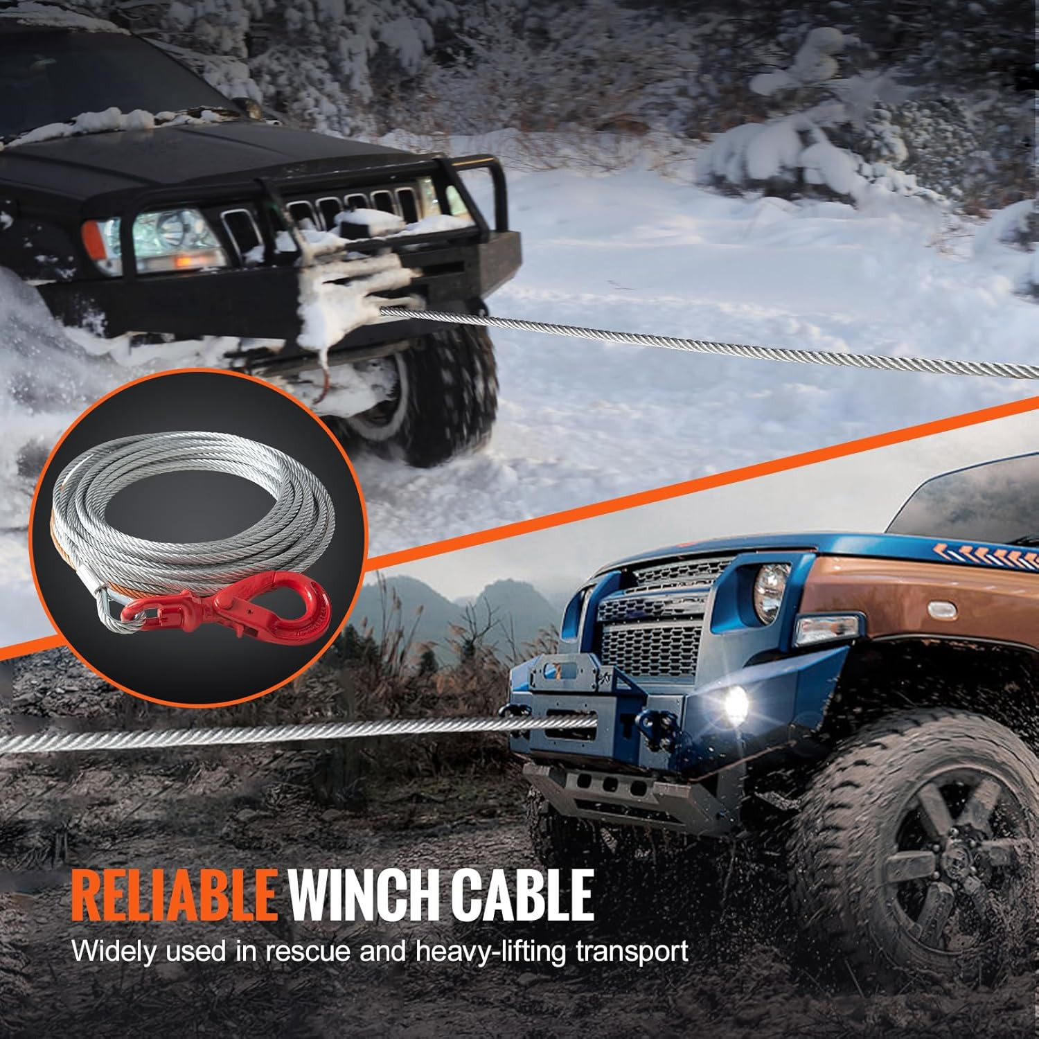 Galvanized Steel Winch Cable, 3/8 Inch X 75 Feet 15,200 Lbs Breaking Strength, W